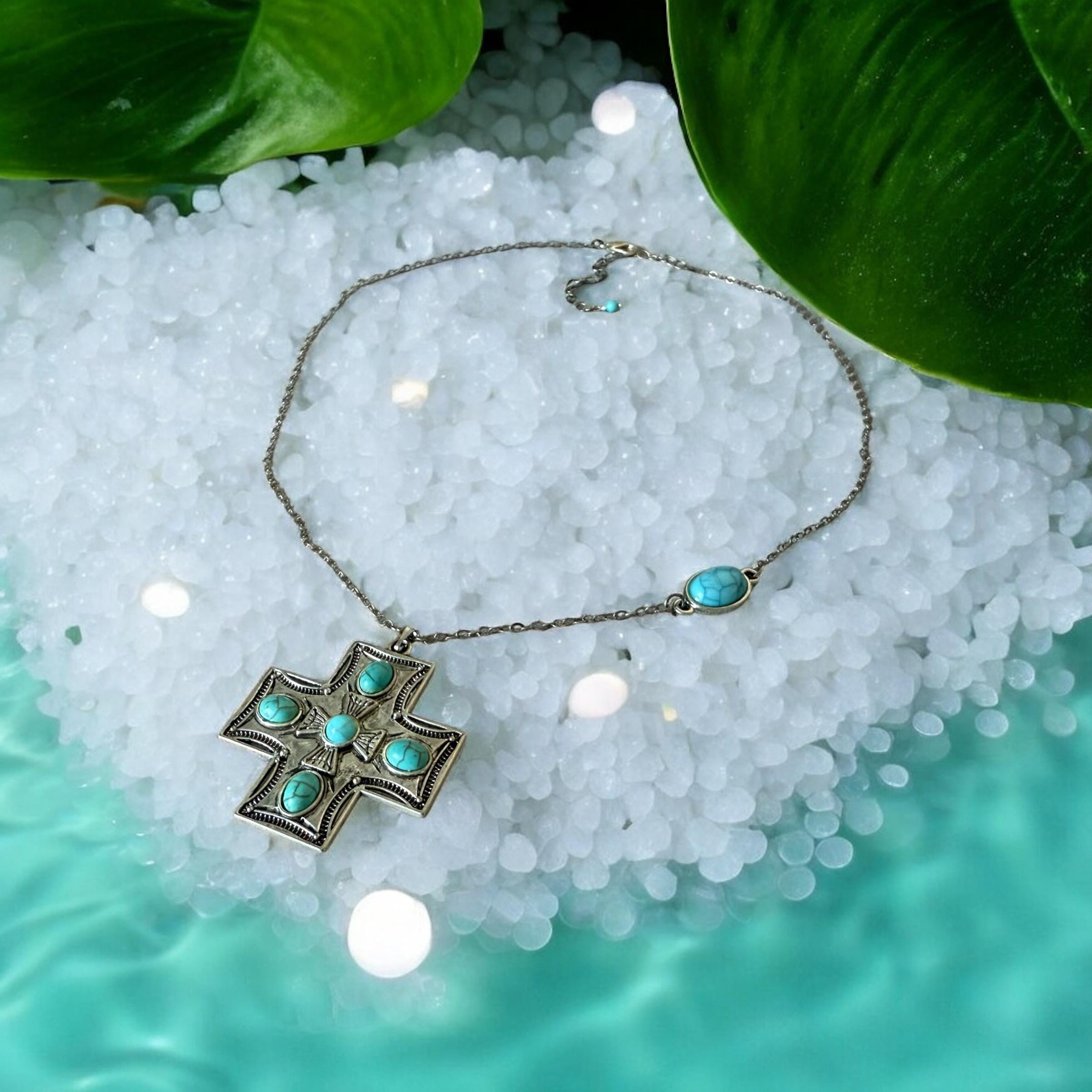Celestial Vice: Cross Pendant in Turquoise Sky