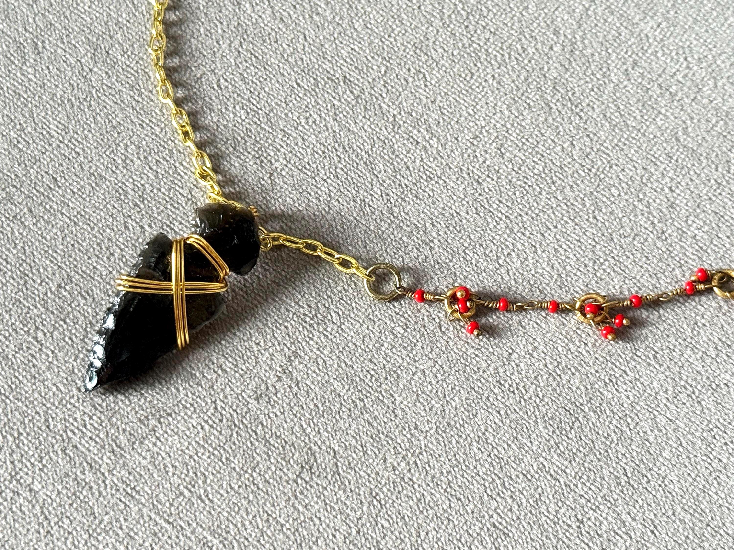 Night Obsidian Arrowhead  Necklace
