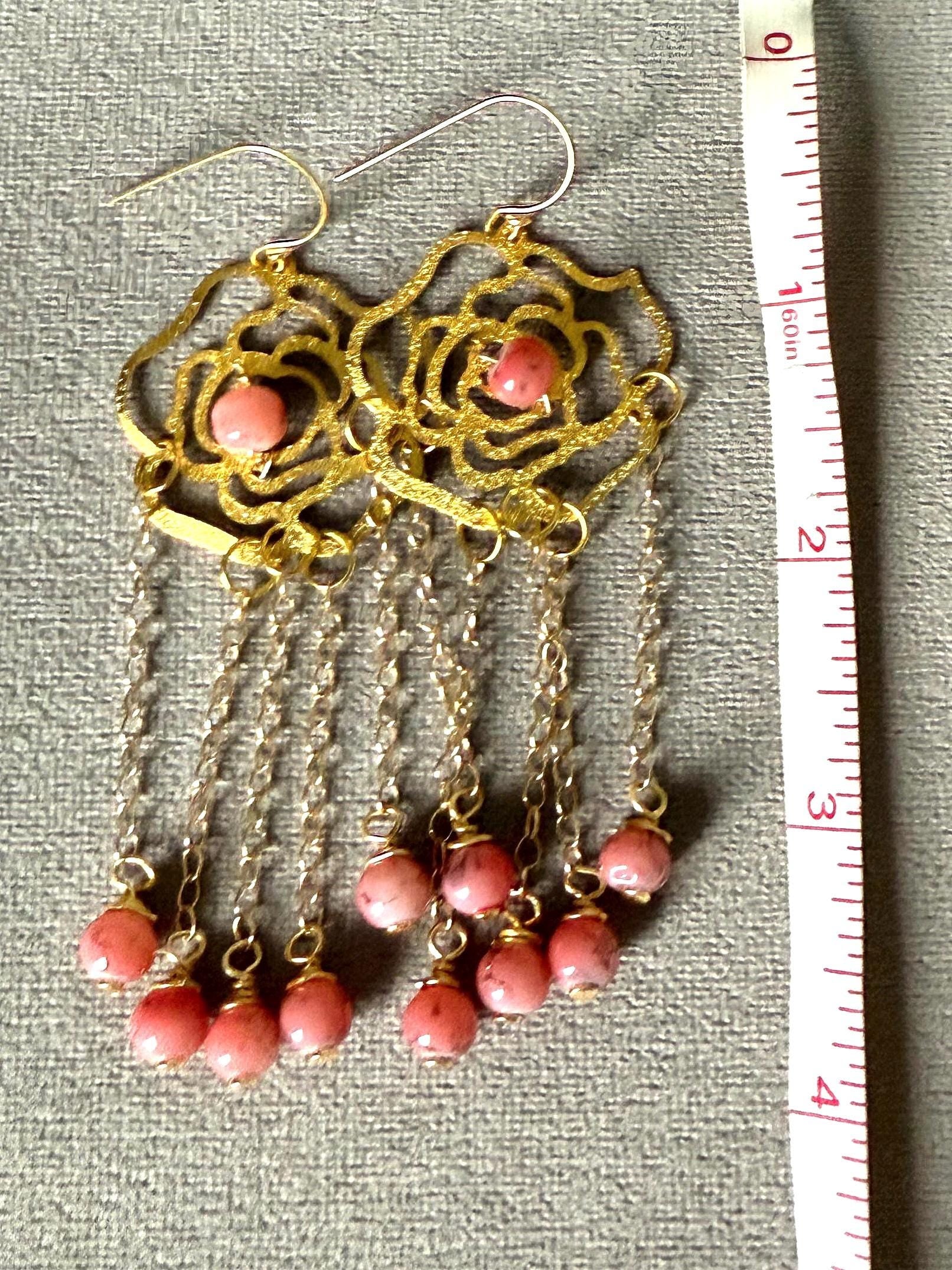 Rosé Dangles – Luxe Gold & Pink Chain Statement Earrings