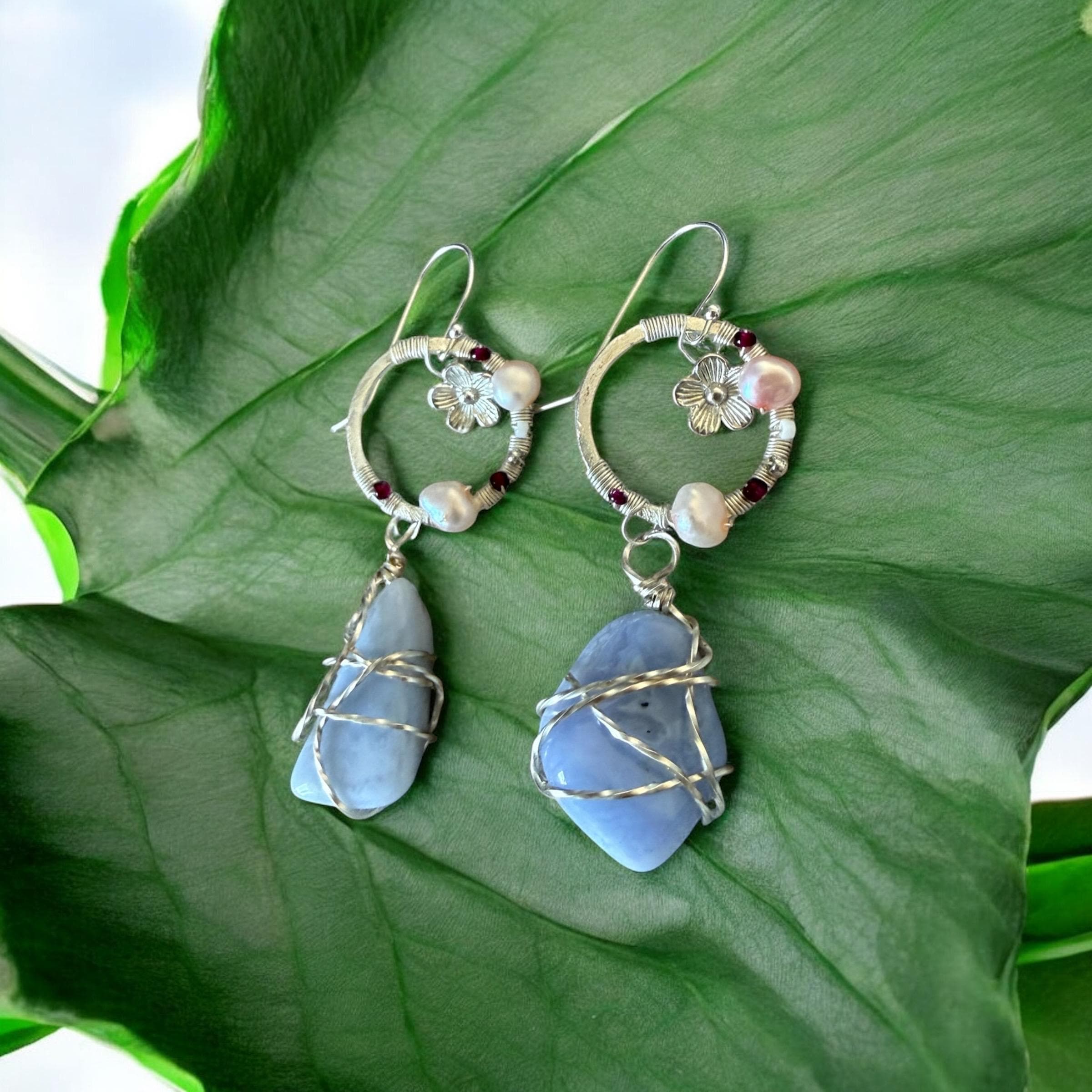 Twilight Bloom: Blue Lace Agate Earrings