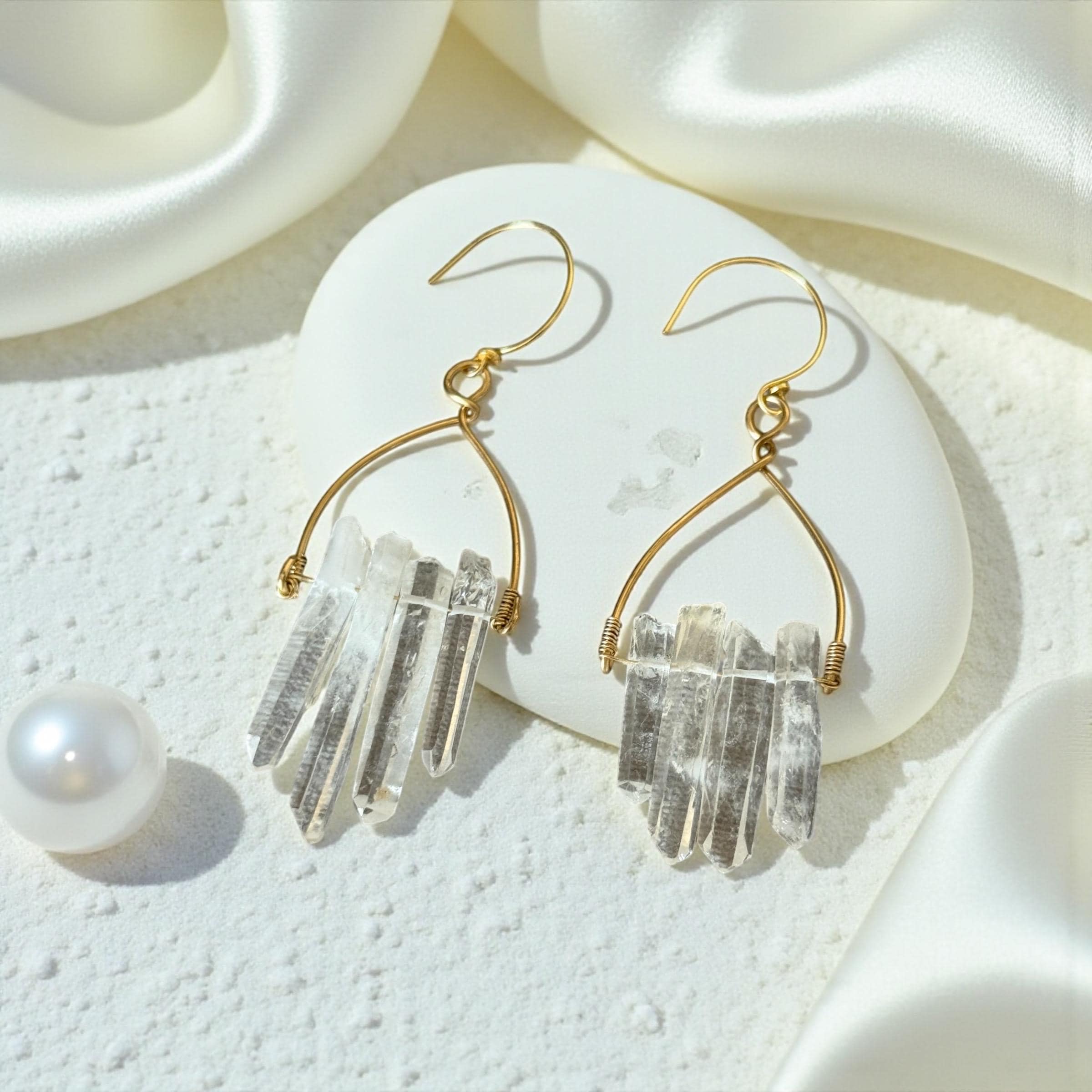 Crystal Tide Earrings – Milky Quartz