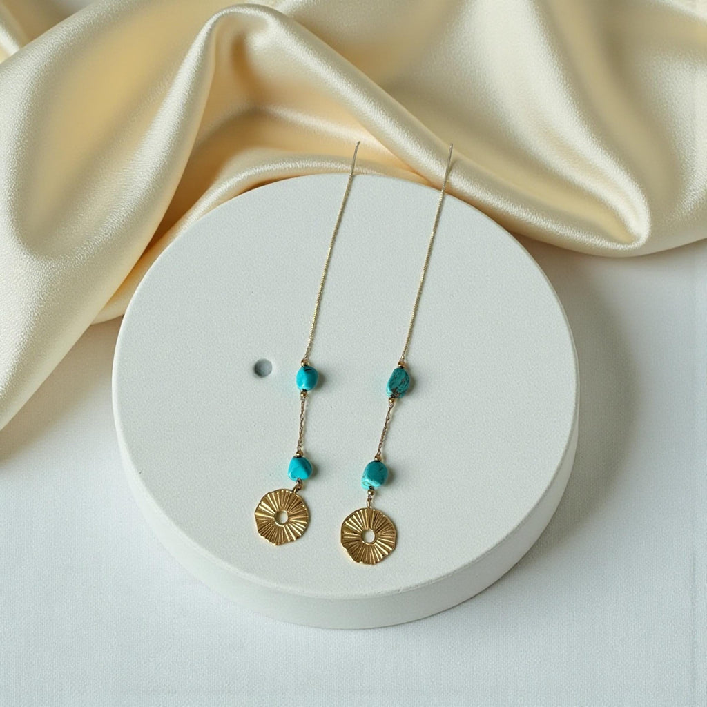 Turquoise Sunflare Threader Earrings