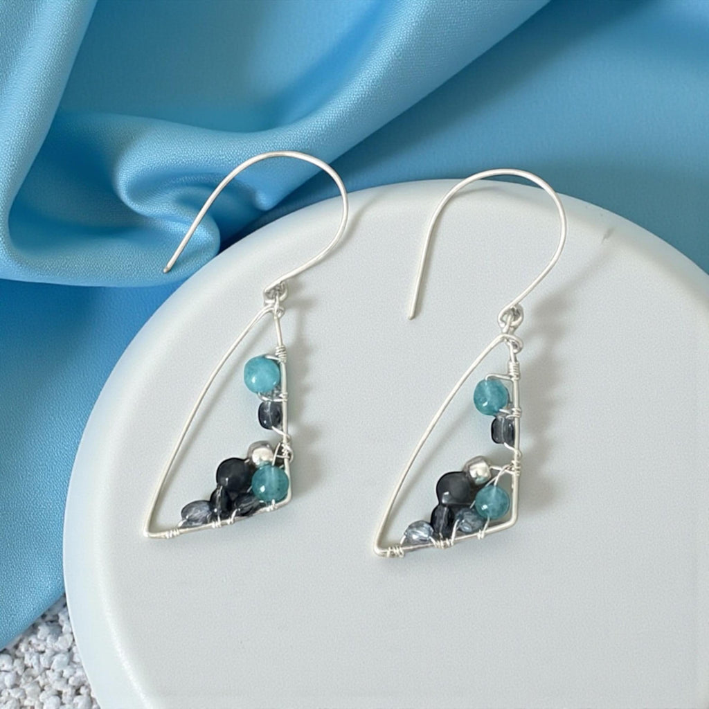 Midnight Tidal Crescents Wire-Wrapped Gemstone Earrings