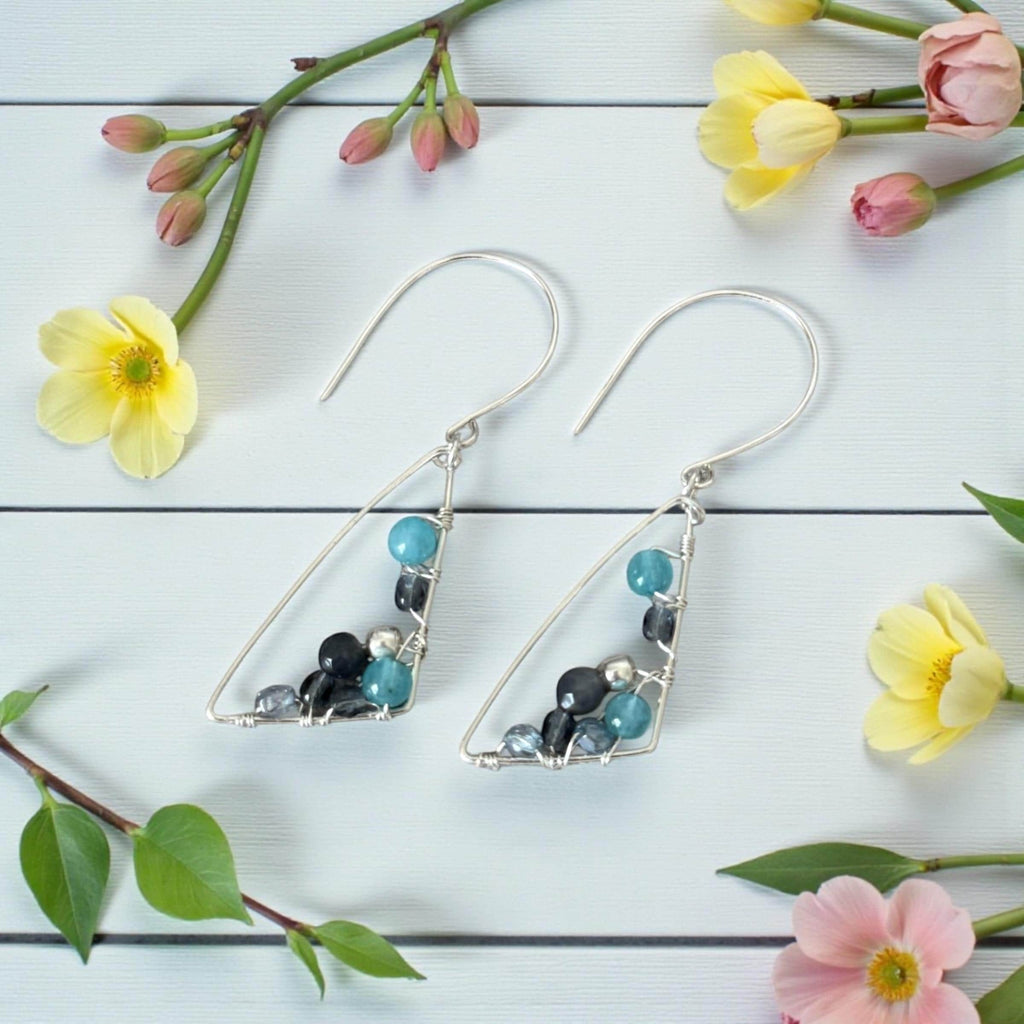 Midnight Tidal Crescents Wire-Wrapped Gemstone Earrings