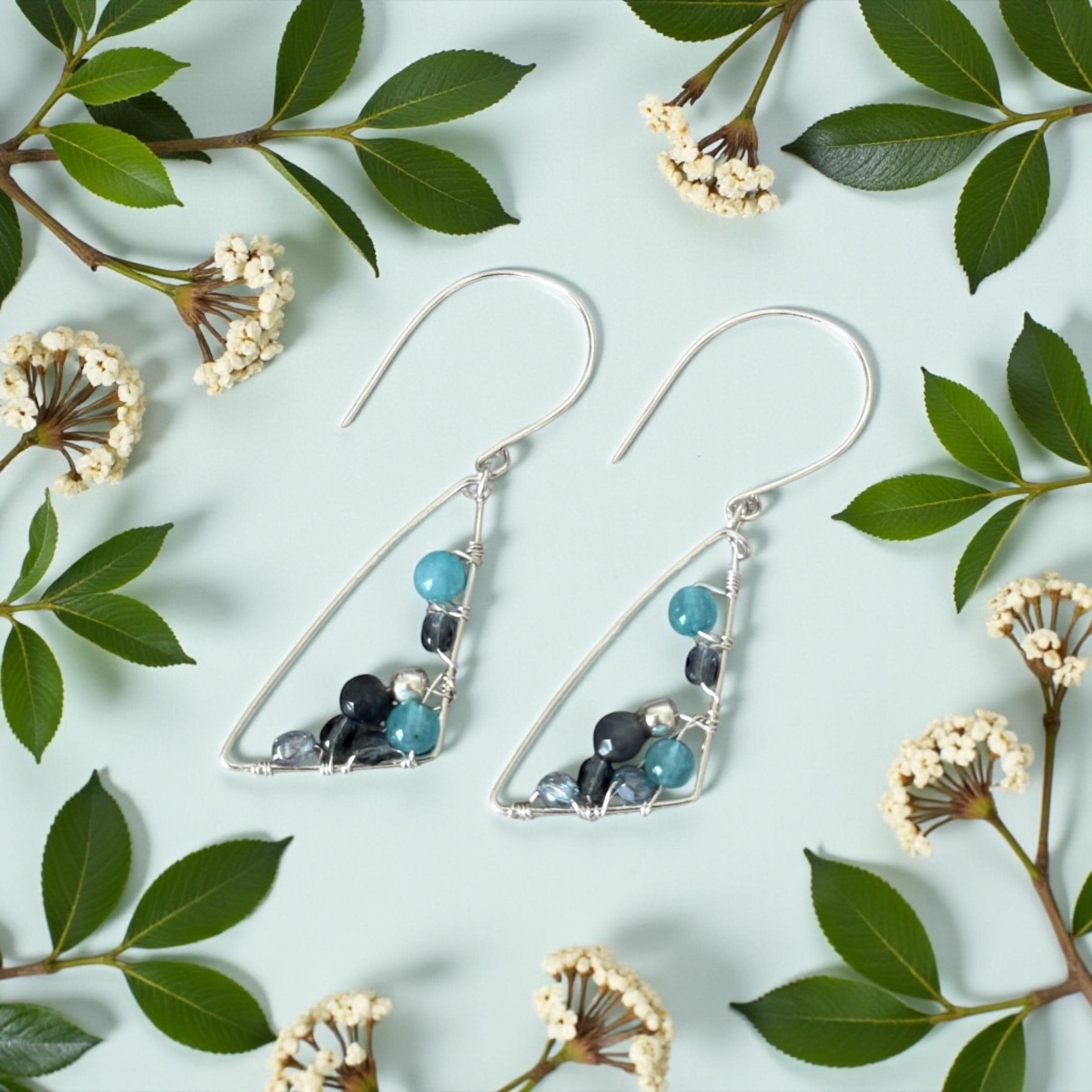 Midnight Tidal Crescents Wire-Wrapped Gemstone Earrings