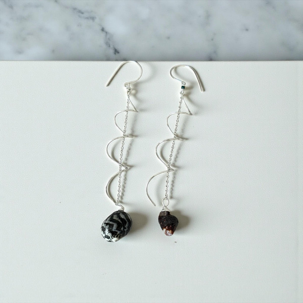Monochrome Spiral Sterling Silver Hawaiian Shell Earrings