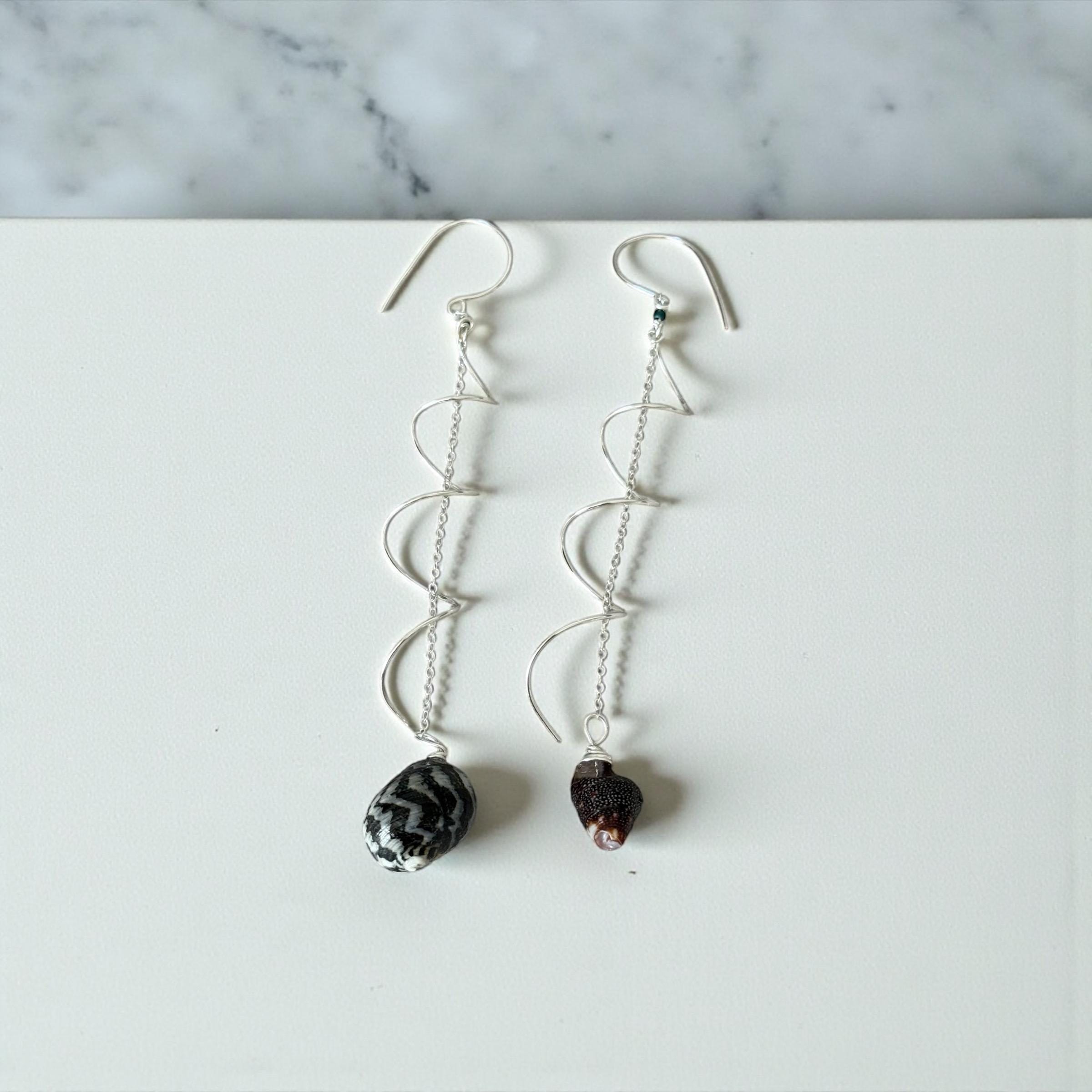 Monochrome Spiral Sterling Silver Hawaiian Shell Earrings