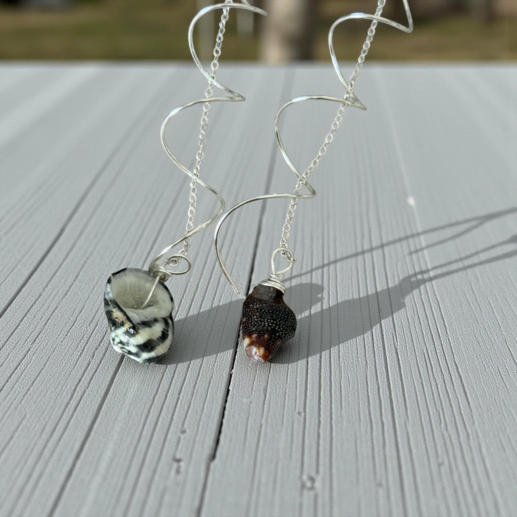 Monochrome Spiral Sterling Silver Hawaiian Shell Earrings