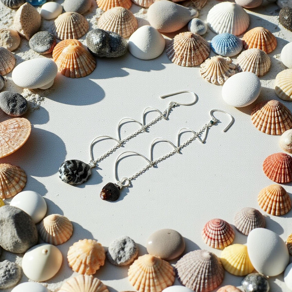 Monochrome Spiral Sterling Silver Hawaiian Shell Earrings