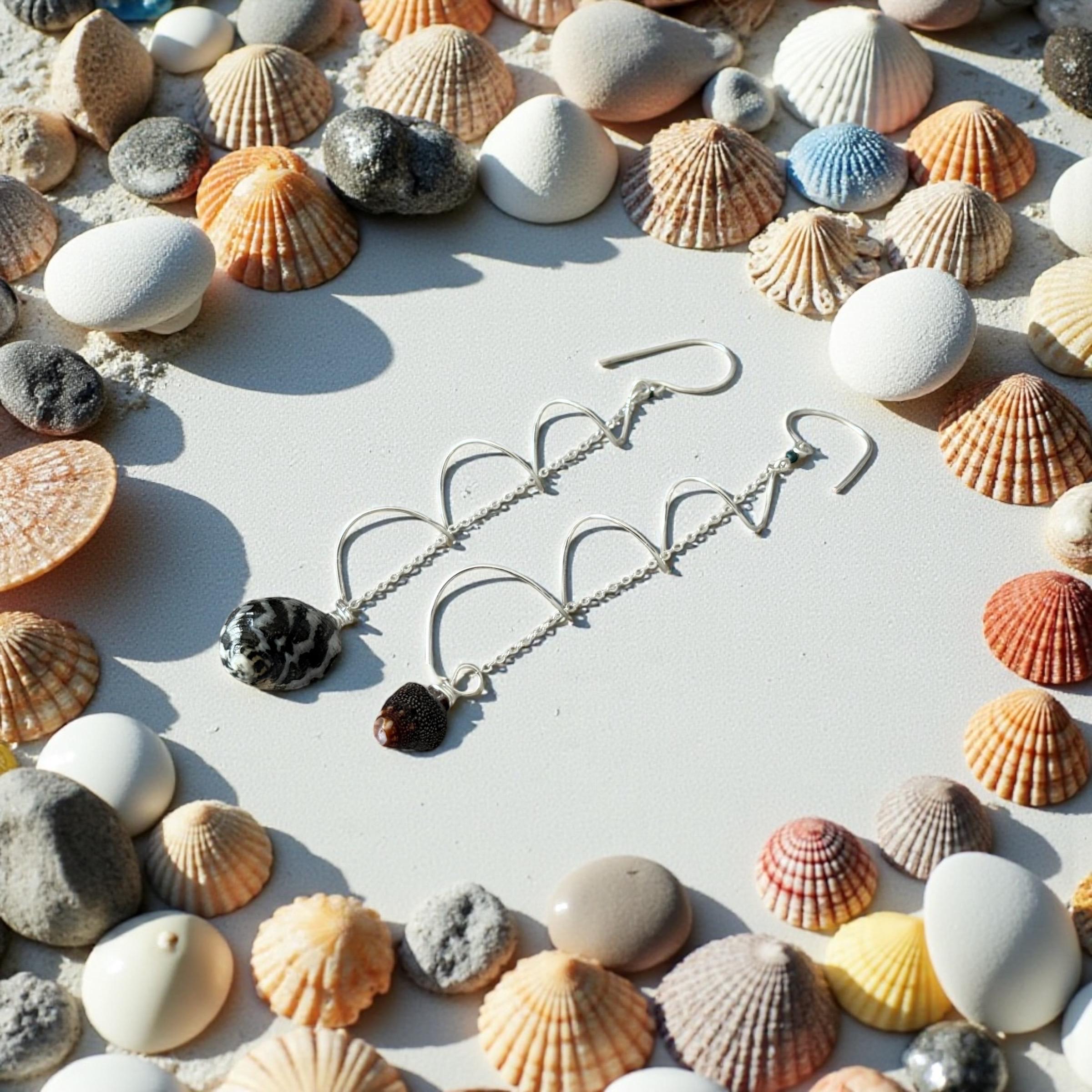 Monochrome Spiral Sterling Silver Hawaiian Shell Earrings