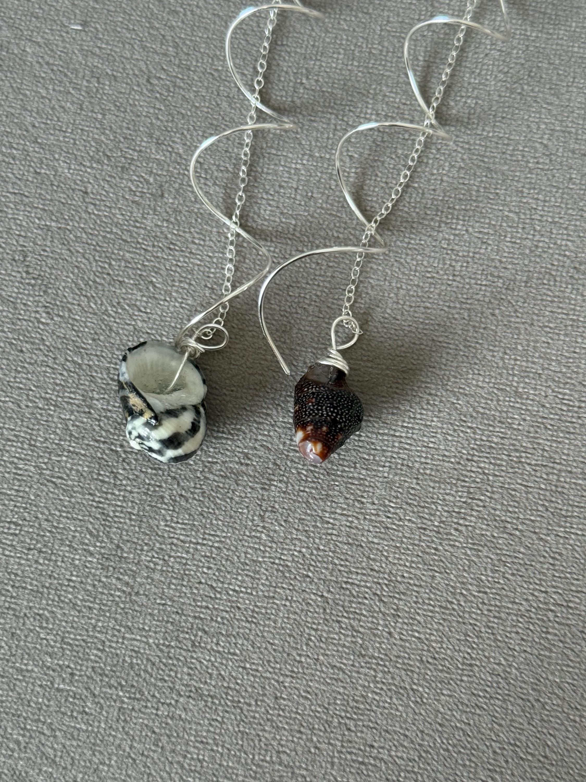 Monochrome Spiral Sterling Silver Hawaiian Shell Earrings