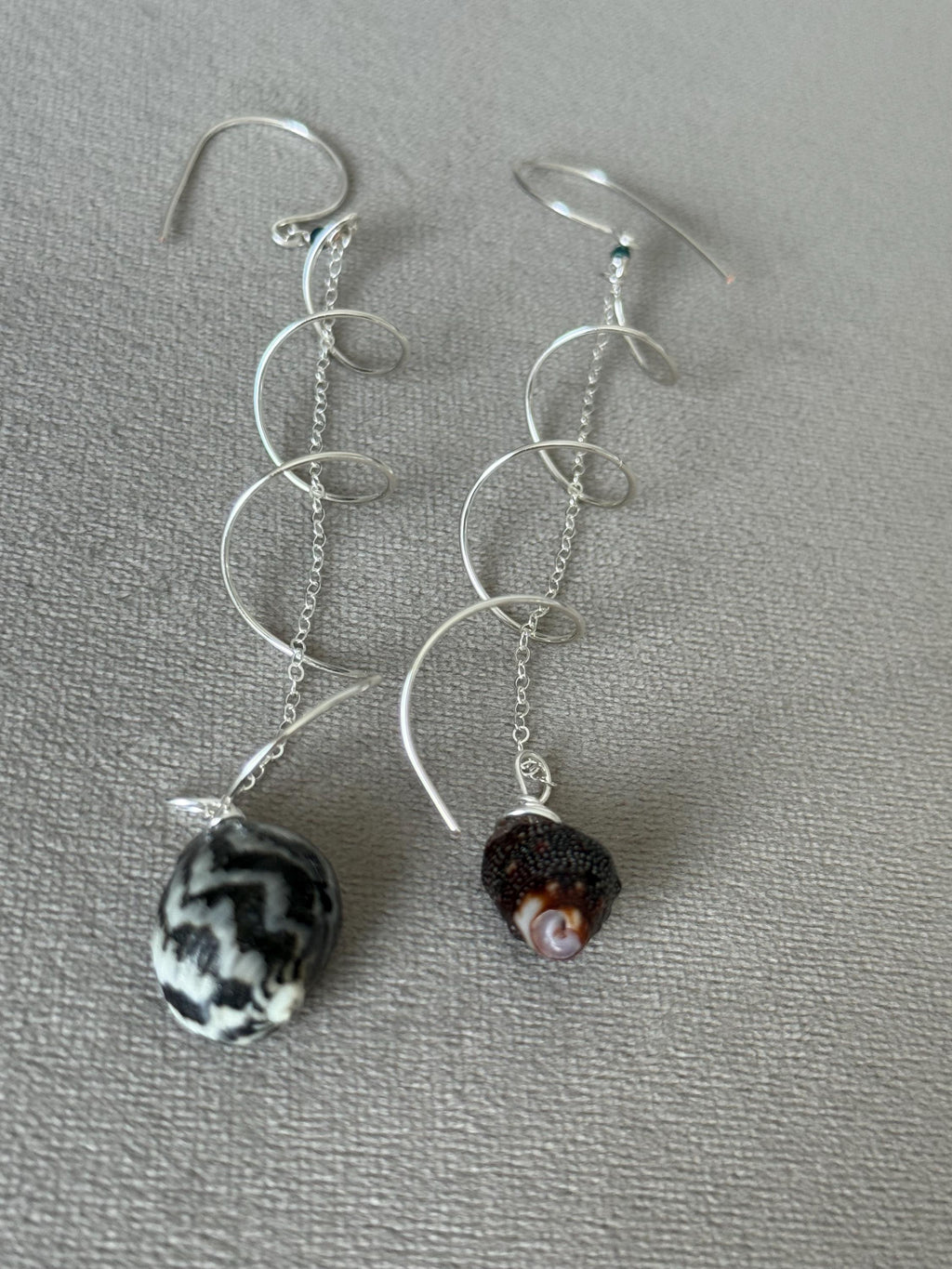 Monochrome Spiral Sterling Silver Hawaiian Shell Earrings
