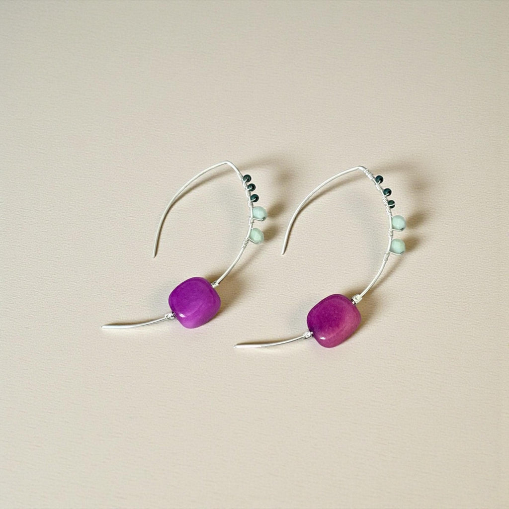 Violet Palm Arc Hoops Sterling Silver Earrings