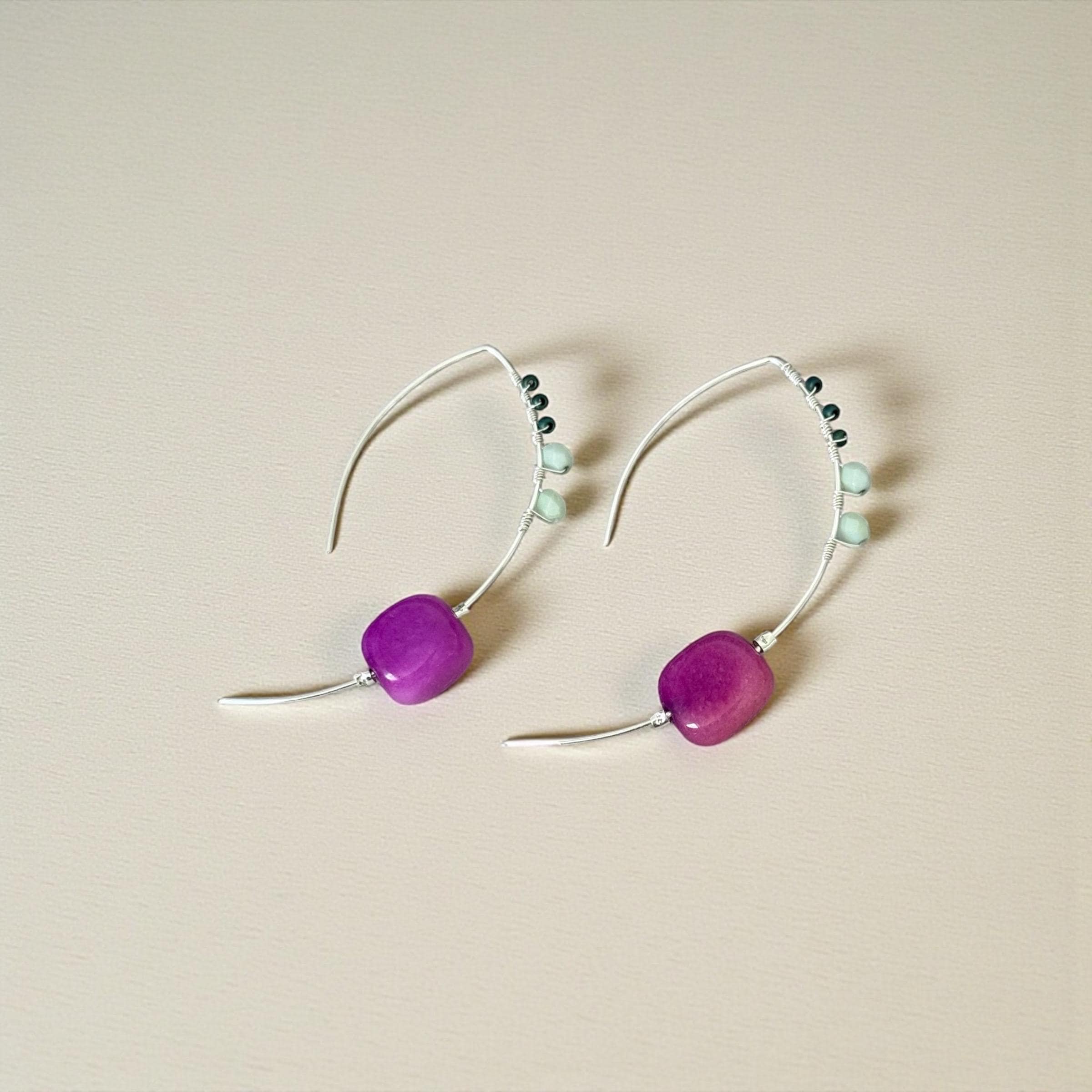 Violet Palm Arc Hoops Sterling Silver Earrings
