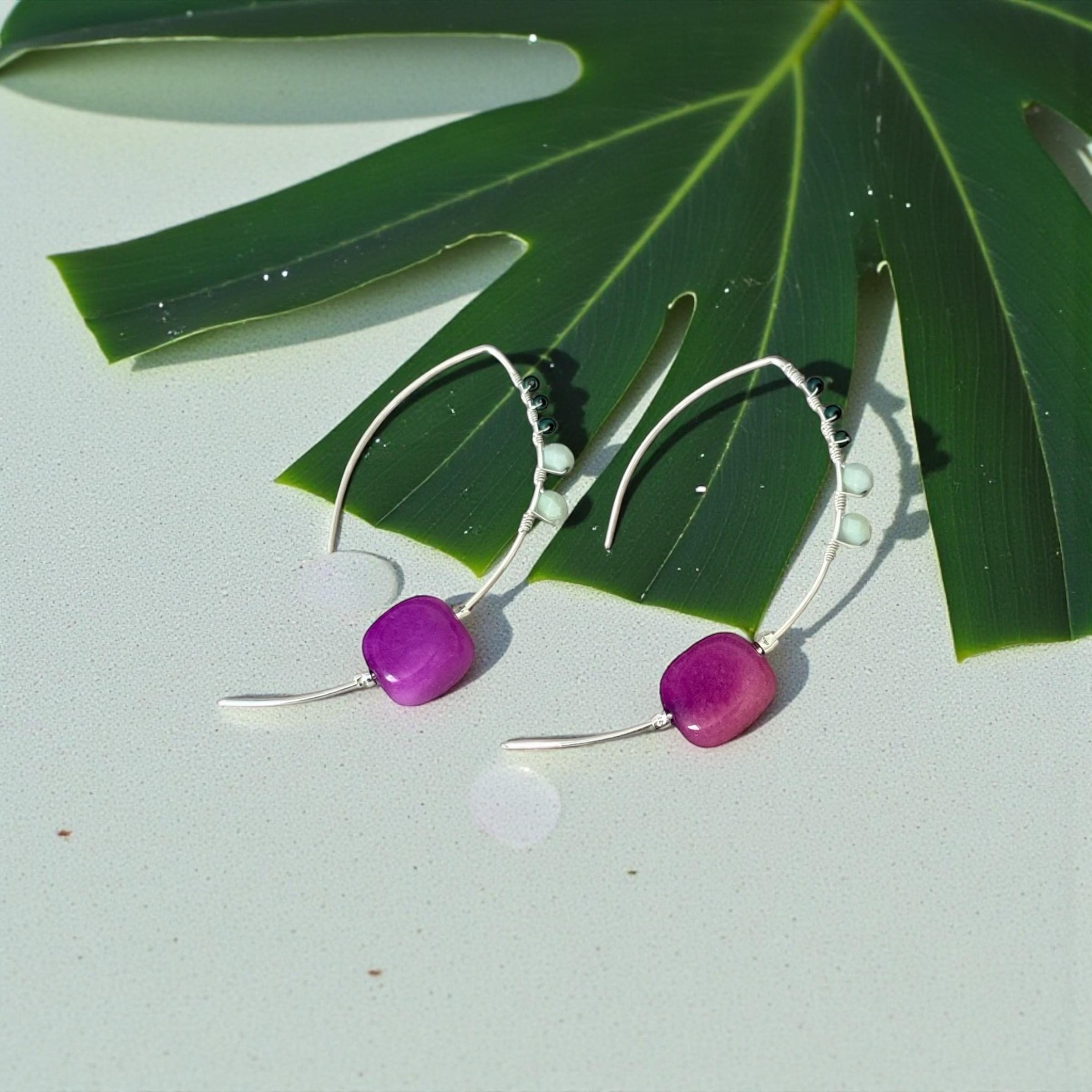 Violet Palm Arc Hoops Sterling Silver Earrings