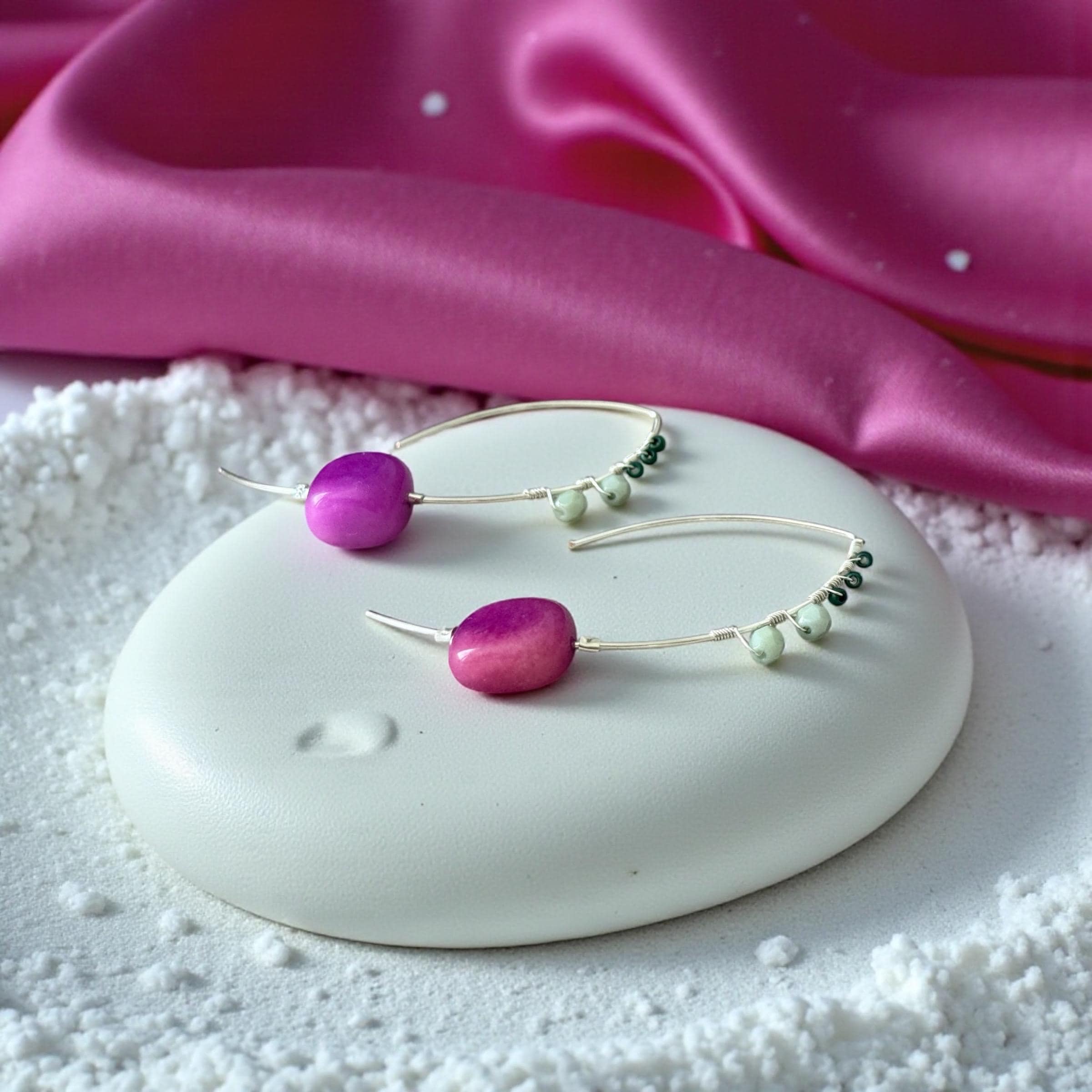 Violet Palm Arc Hoops Sterling Silver Earrings