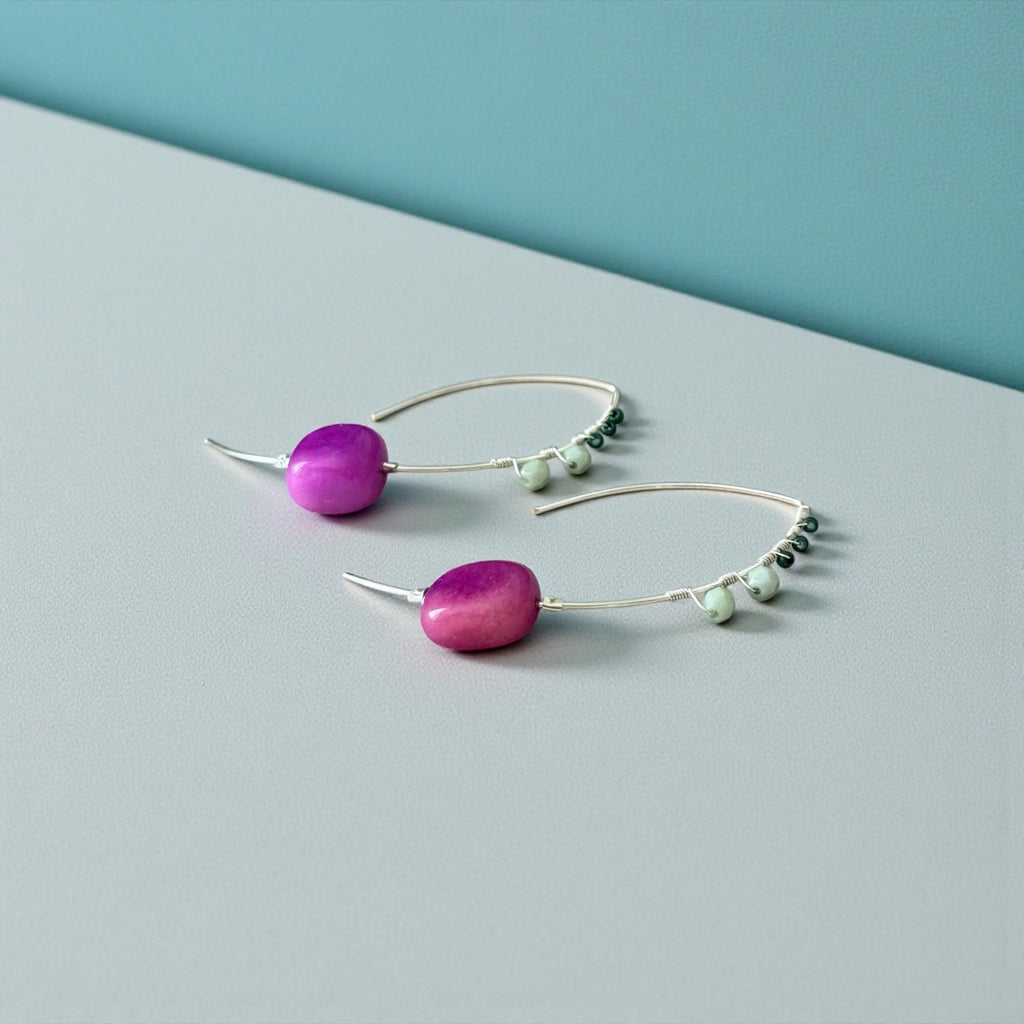 Violet Palm Arc Hoops Sterling Silver Earrings