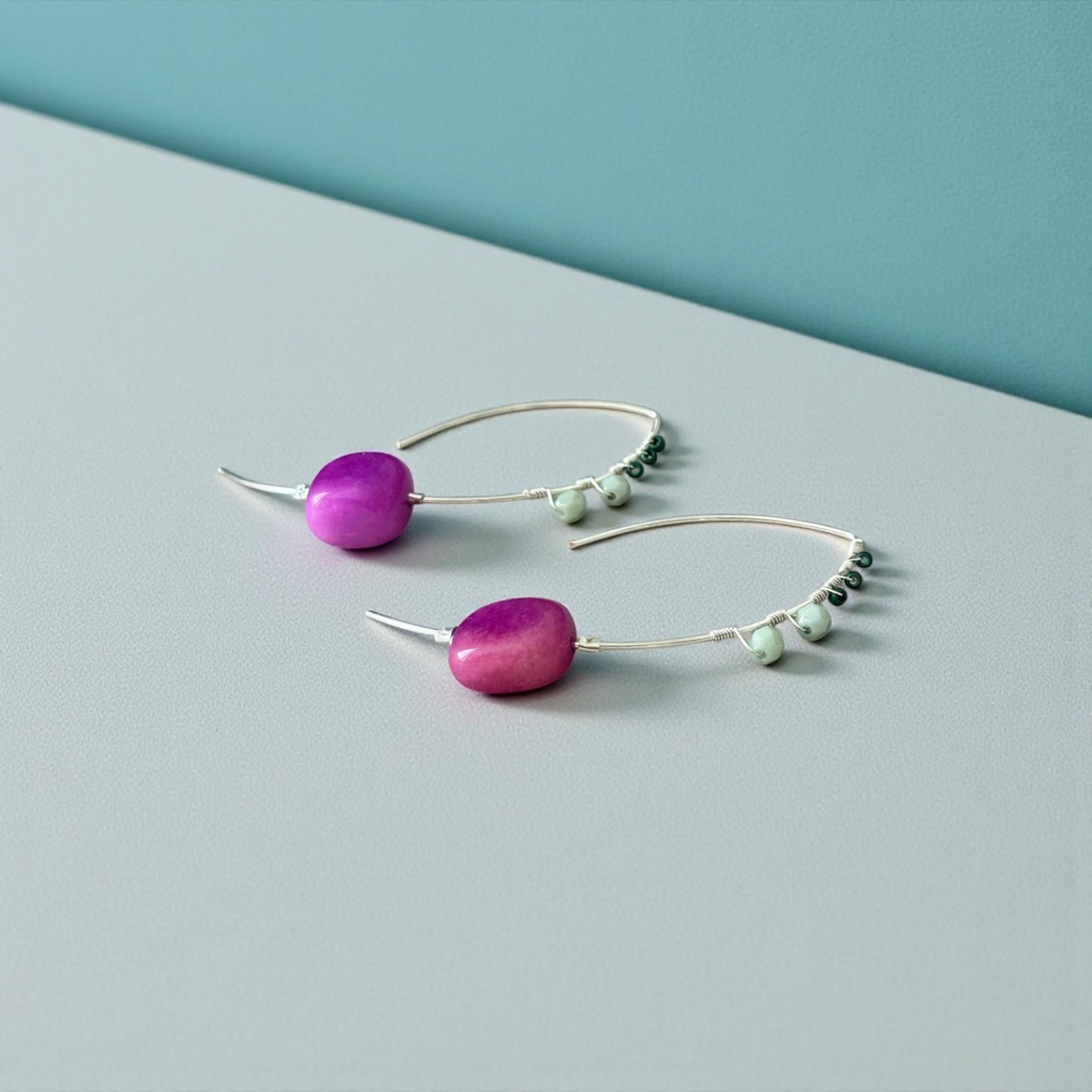 Violet Palm Arc Hoops Sterling Silver Earrings