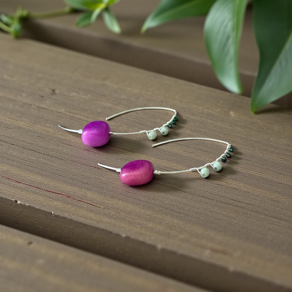 Violet Palm Arc Hoops Sterling Silver Earrings