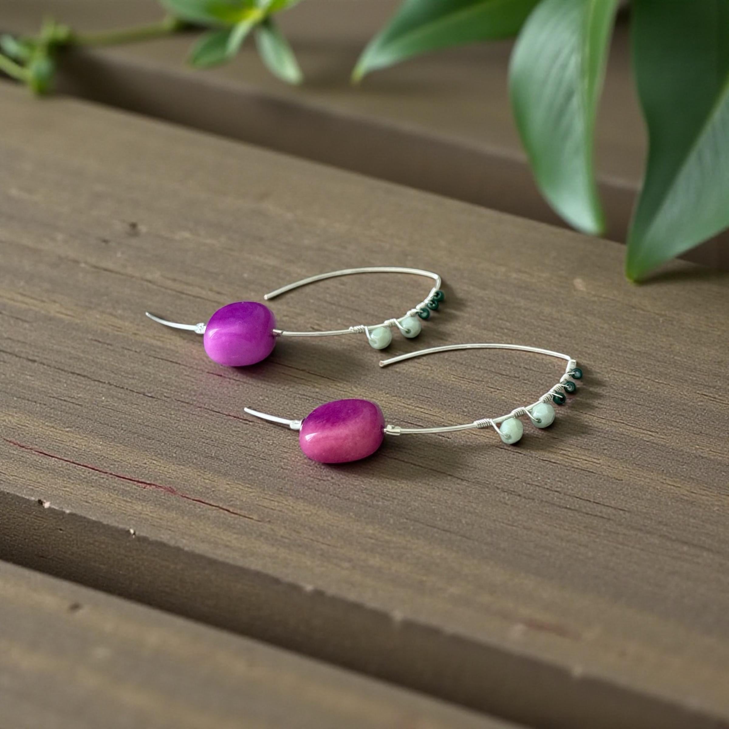 Violet Palm Arc Hoops Sterling Silver Earrings