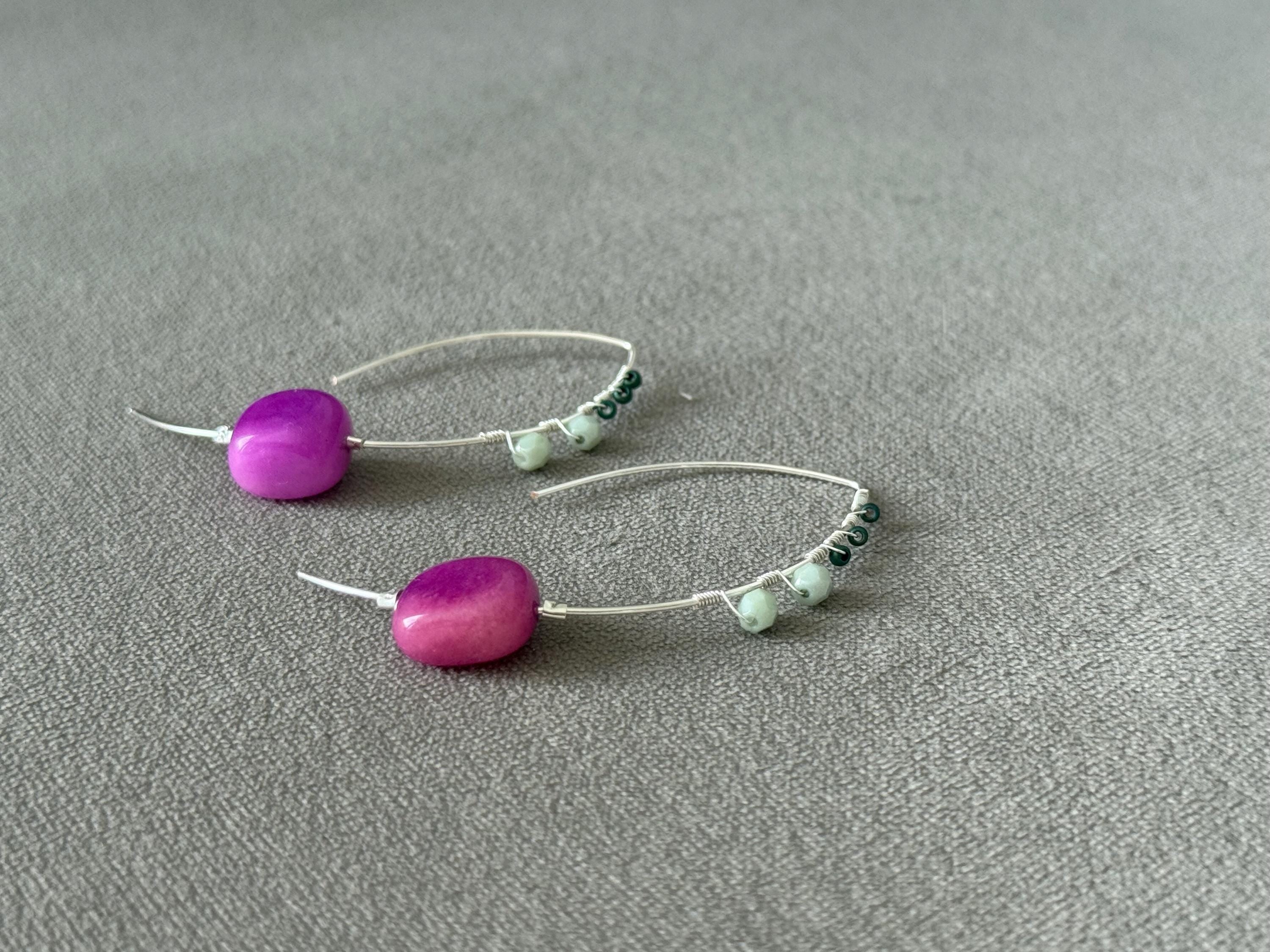 Violet Palm Arc Hoops Sterling Silver Earrings