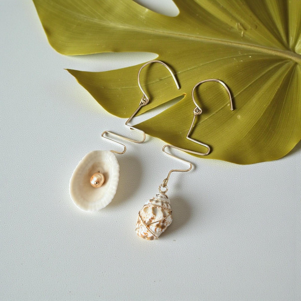 Sculpted Golden Currents Hawaiian Shell Earrings