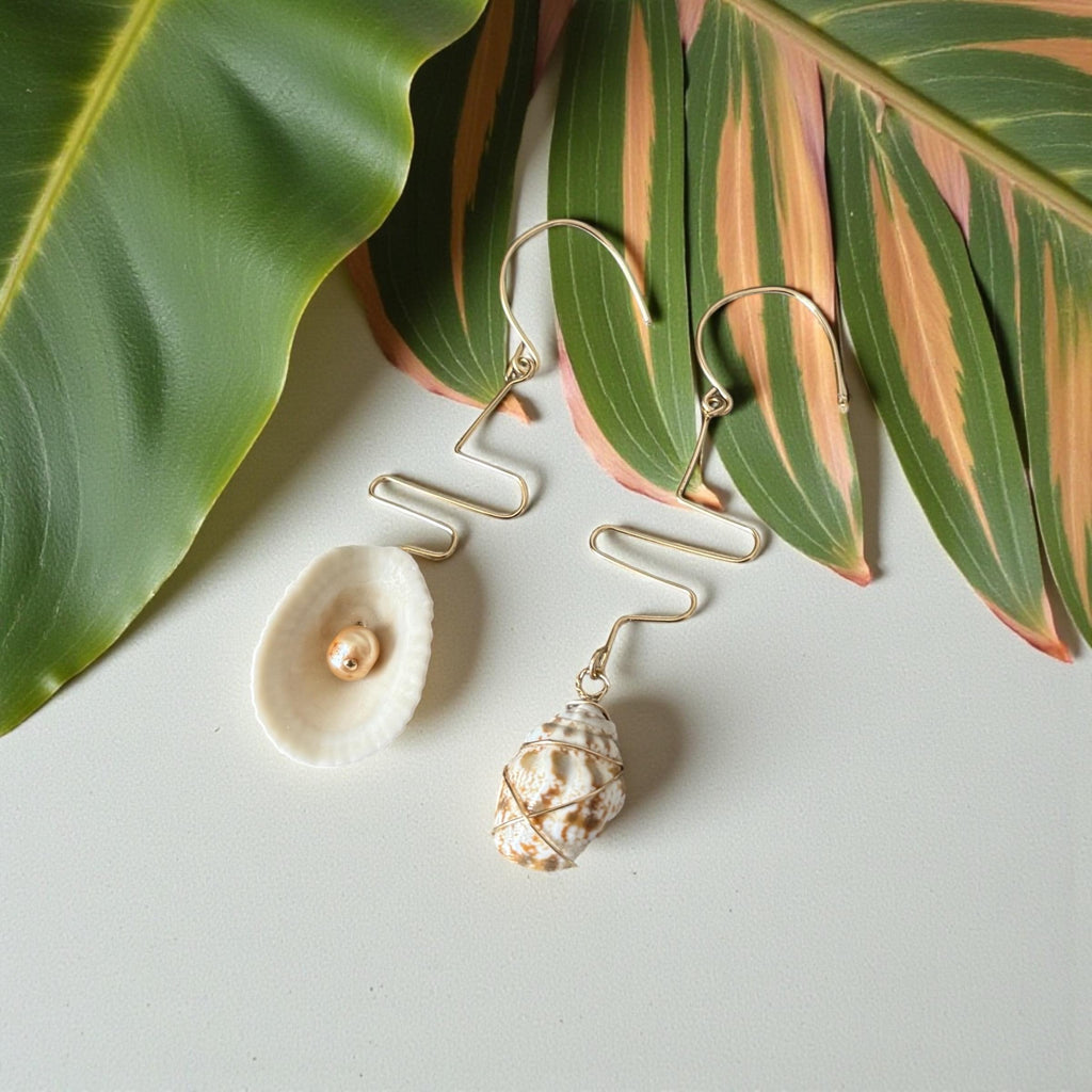 Sculpted Golden Currents Hawaiian Shell Earrings