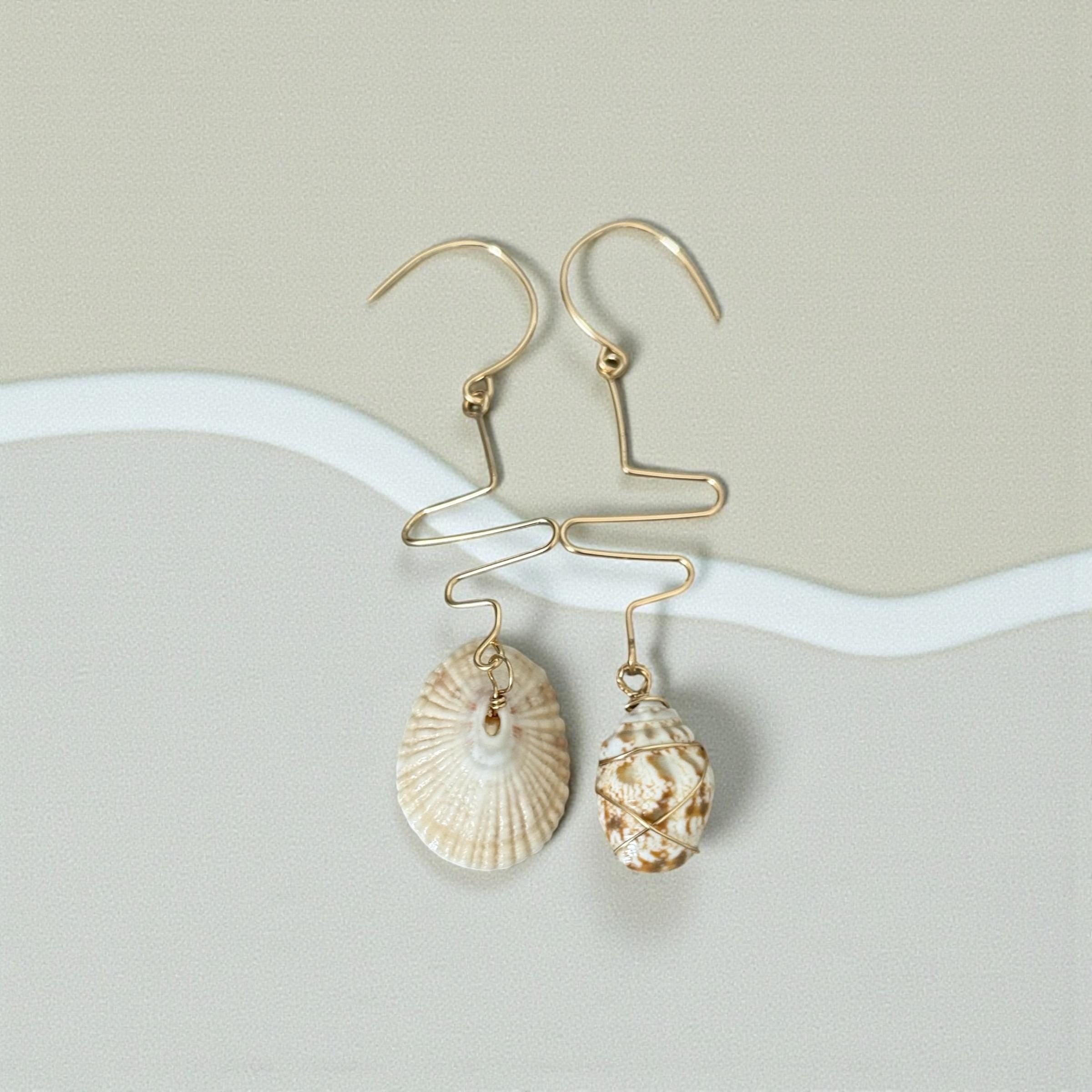 Sculpted Golden Currents Hawaiian Shell Earrings