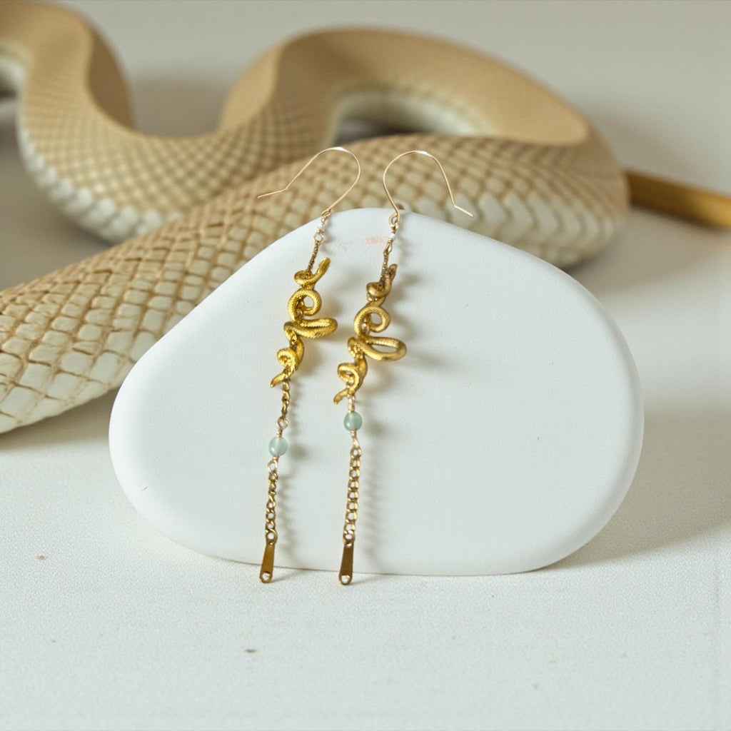 Golden Serpent Eclipse Drop Earrings