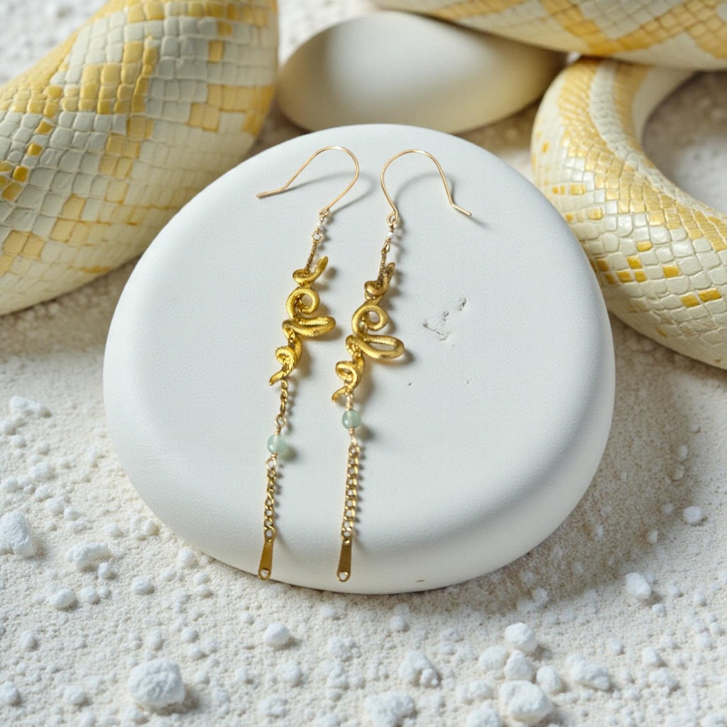 Golden Serpent Eclipse Drop Earrings