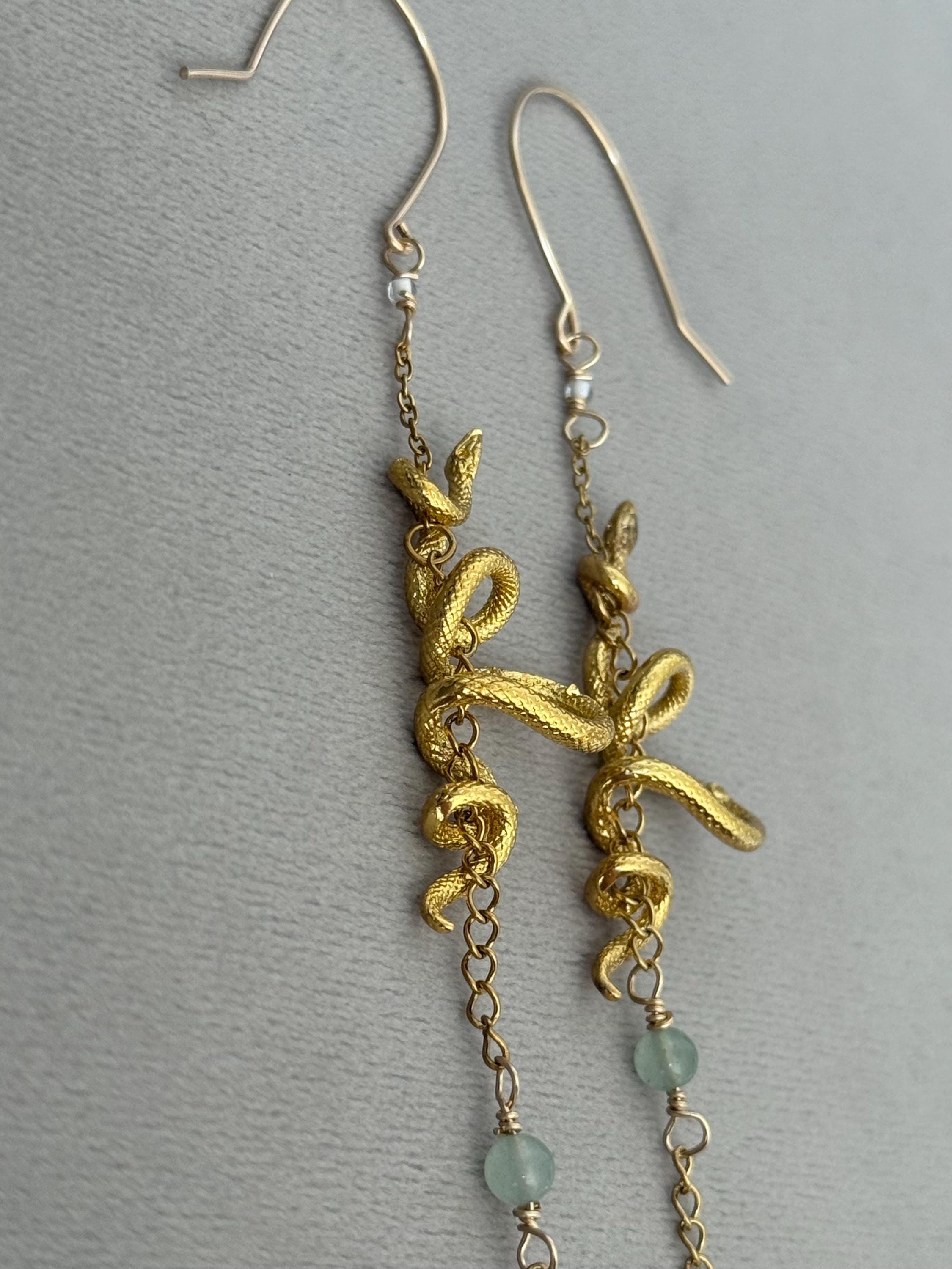 Golden Serpent Eclipse Drop Earrings
