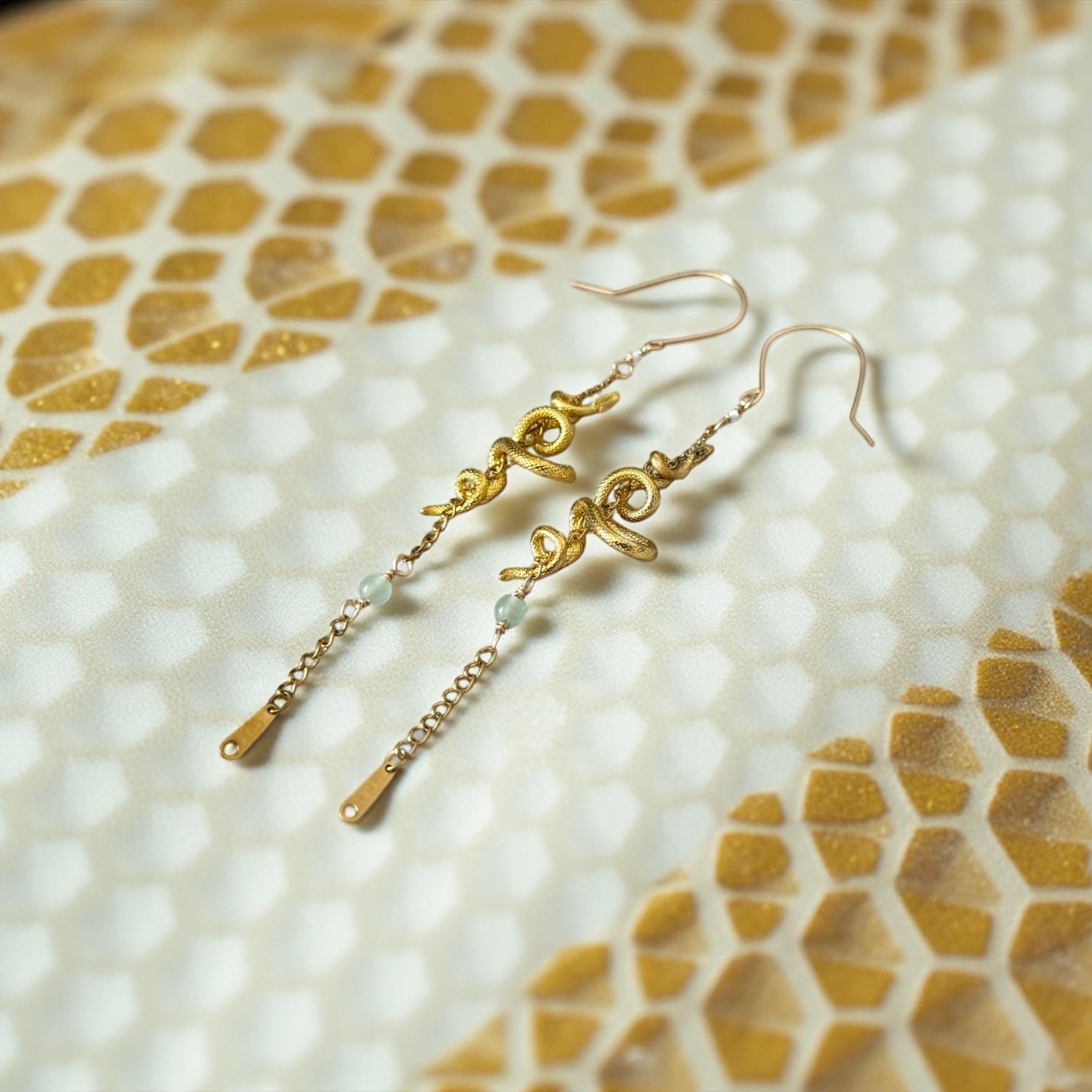 Golden Serpent Eclipse Drop Earrings