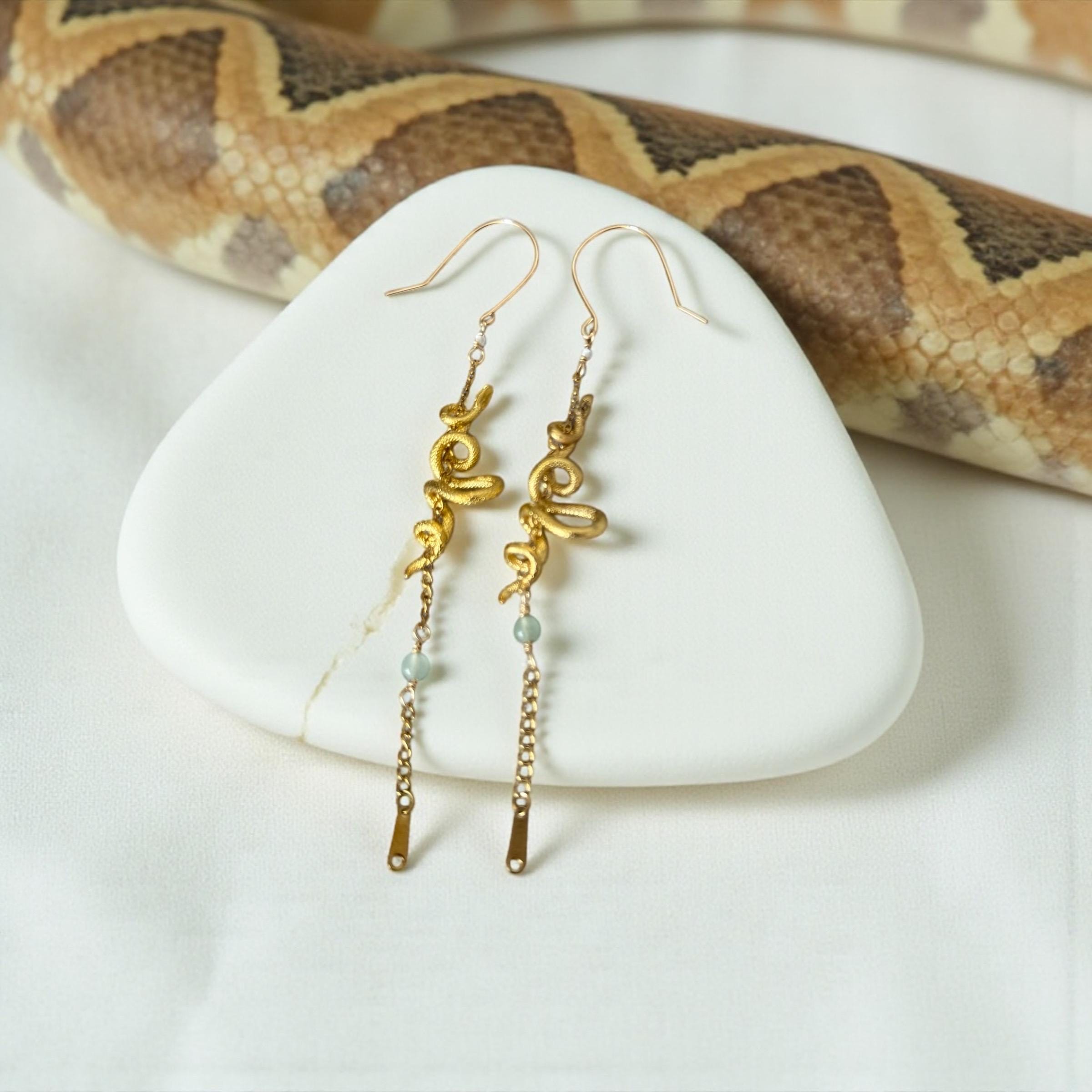 Golden Serpent Eclipse Drop Earrings