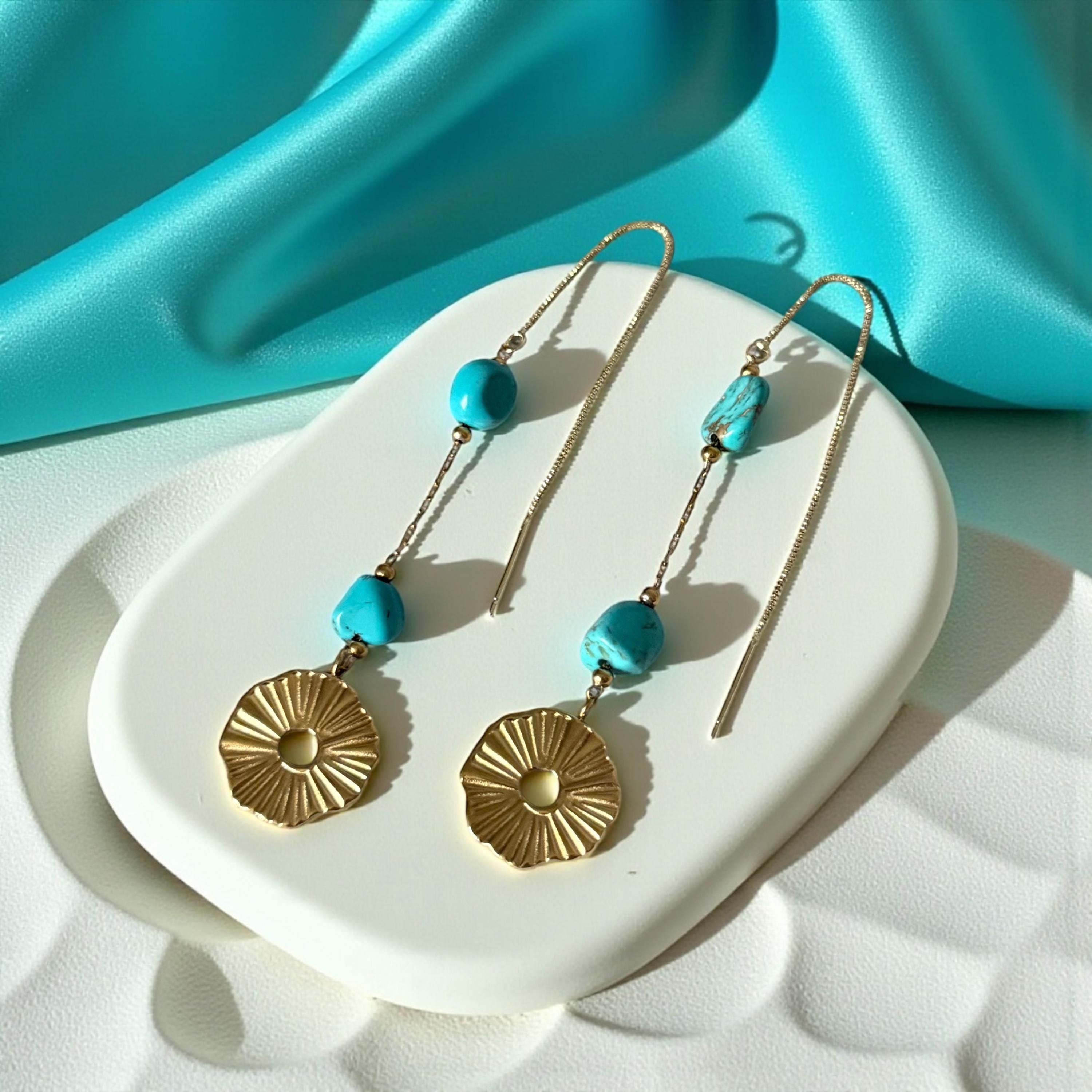 Turquoise Sunflare Threader Earrings
