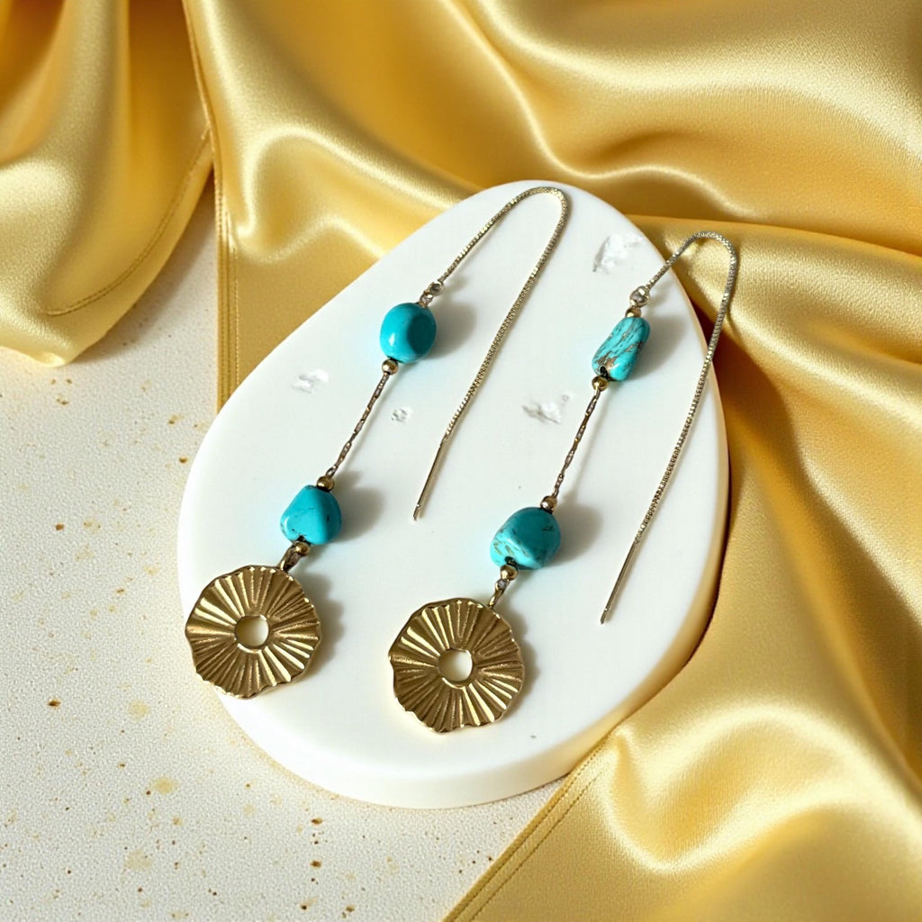 Turquoise Sunflare Threader Earrings