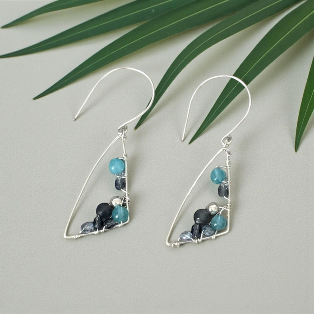 Midnight Tidal Crescents Wire-Wrapped Gemstone Earrings
