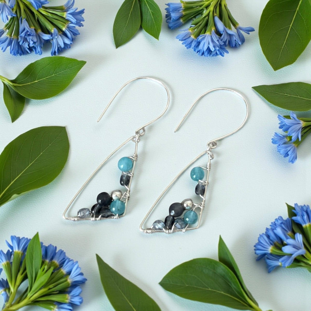 Midnight Tidal Crescents Wire-Wrapped Gemstone Earrings