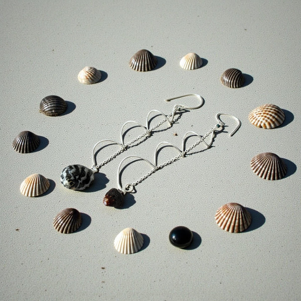 Monochrome Spiral Sterling Silver Hawaiian Shell Earrings