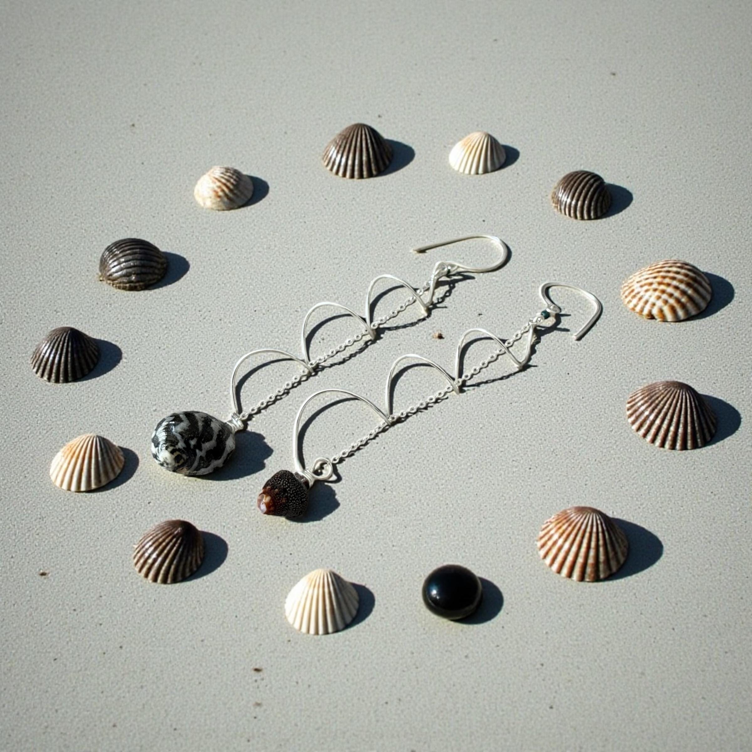 Monochrome Spiral Sterling Silver Hawaiian Shell Earrings