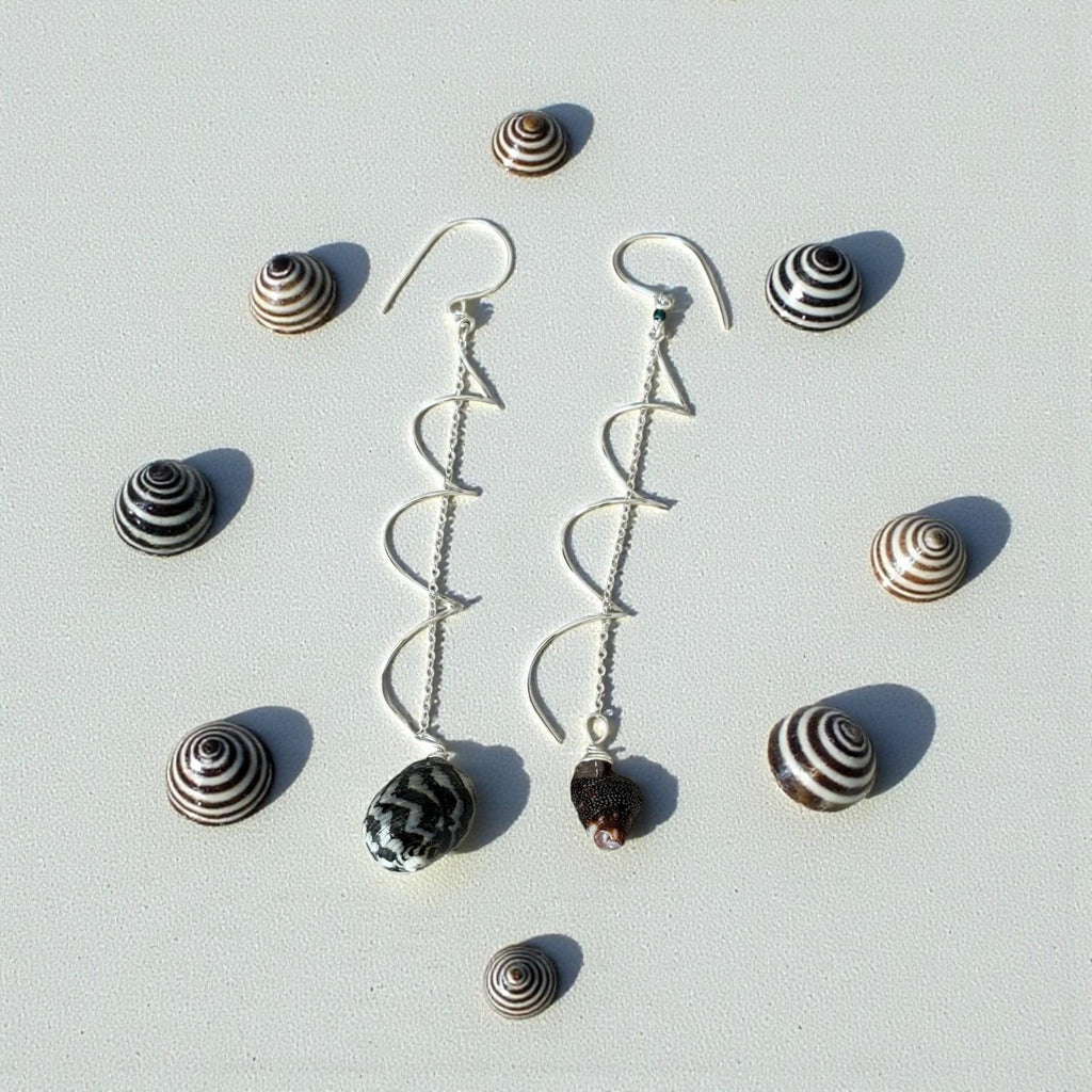 Monochrome Spiral Sterling Silver Hawaiian Shell Earrings