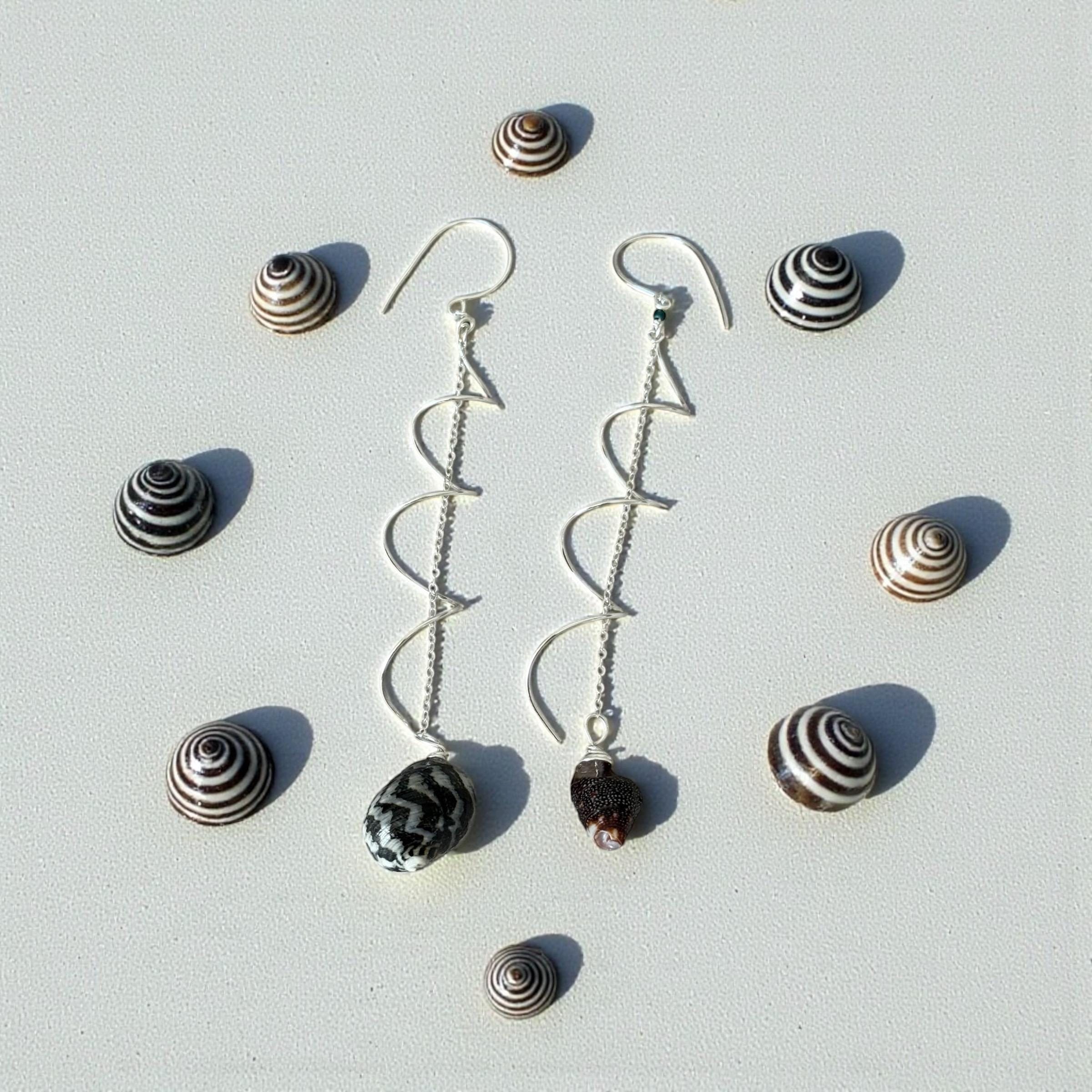 Monochrome Spiral Sterling Silver Hawaiian Shell Earrings