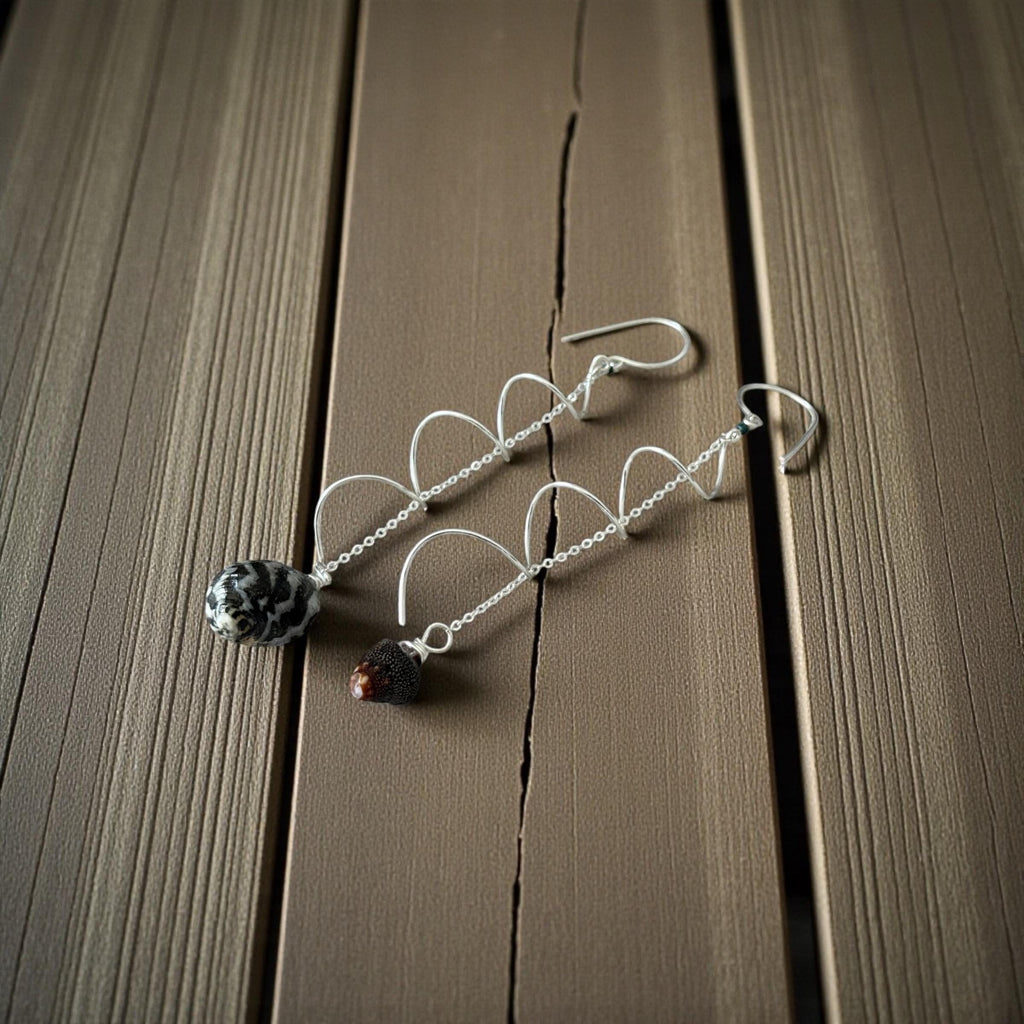 Monochrome Spiral Sterling Silver Hawaiian Shell Earrings
