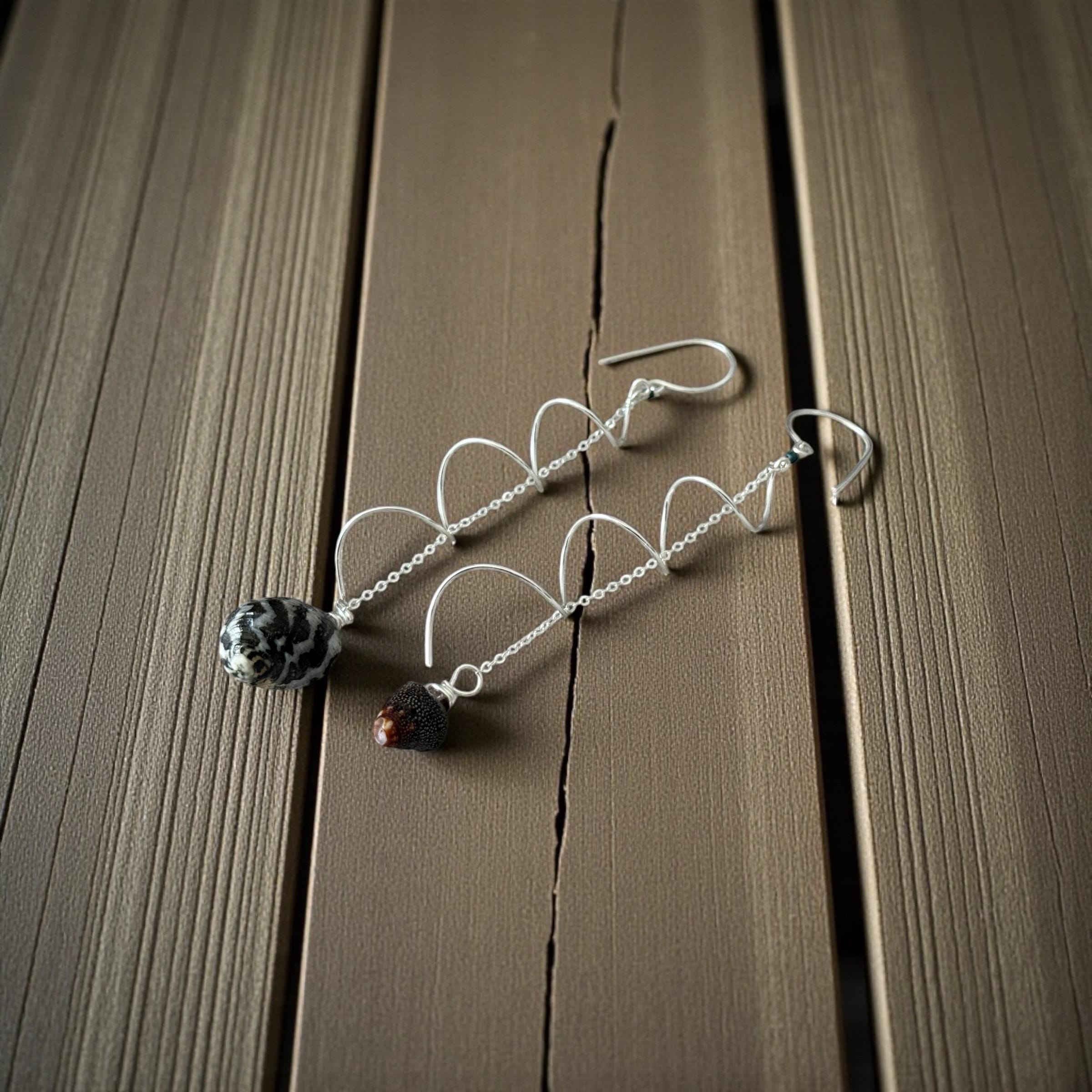 Monochrome Spiral Sterling Silver Hawaiian Shell Earrings