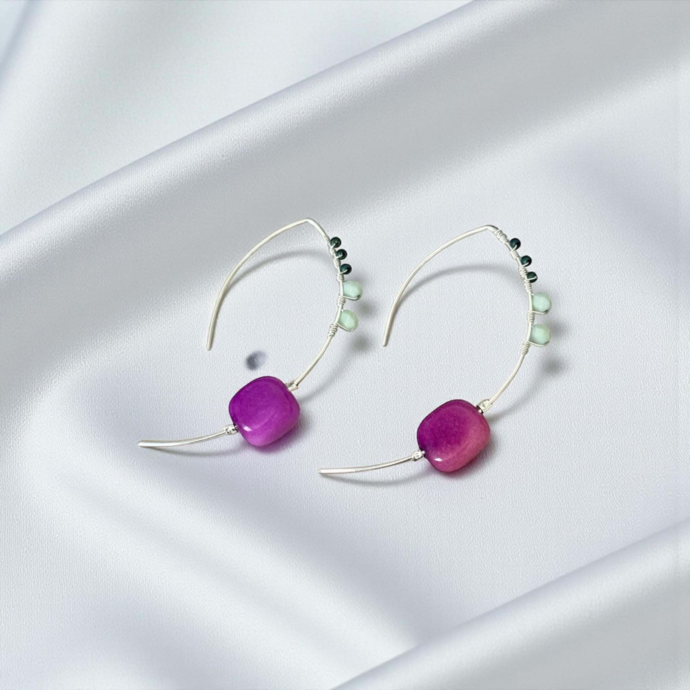 Violet Palm Arc Hoops Sterling Silver Earrings