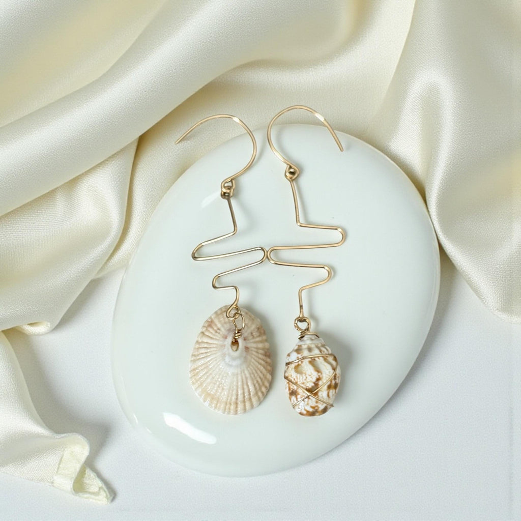 Sculpted Golden Currents Hawaiian Shell Earrings