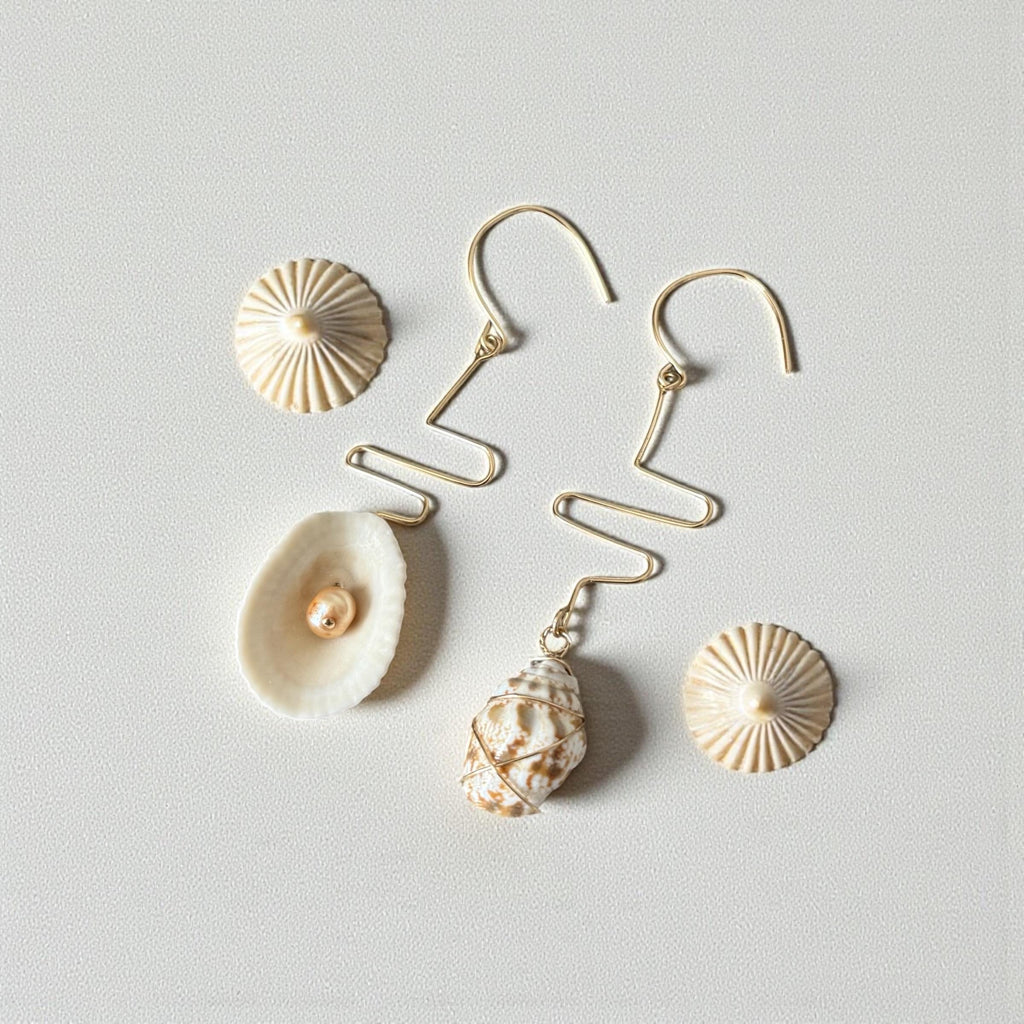 Sculpted Golden Currents Hawaiian Shell Earrings