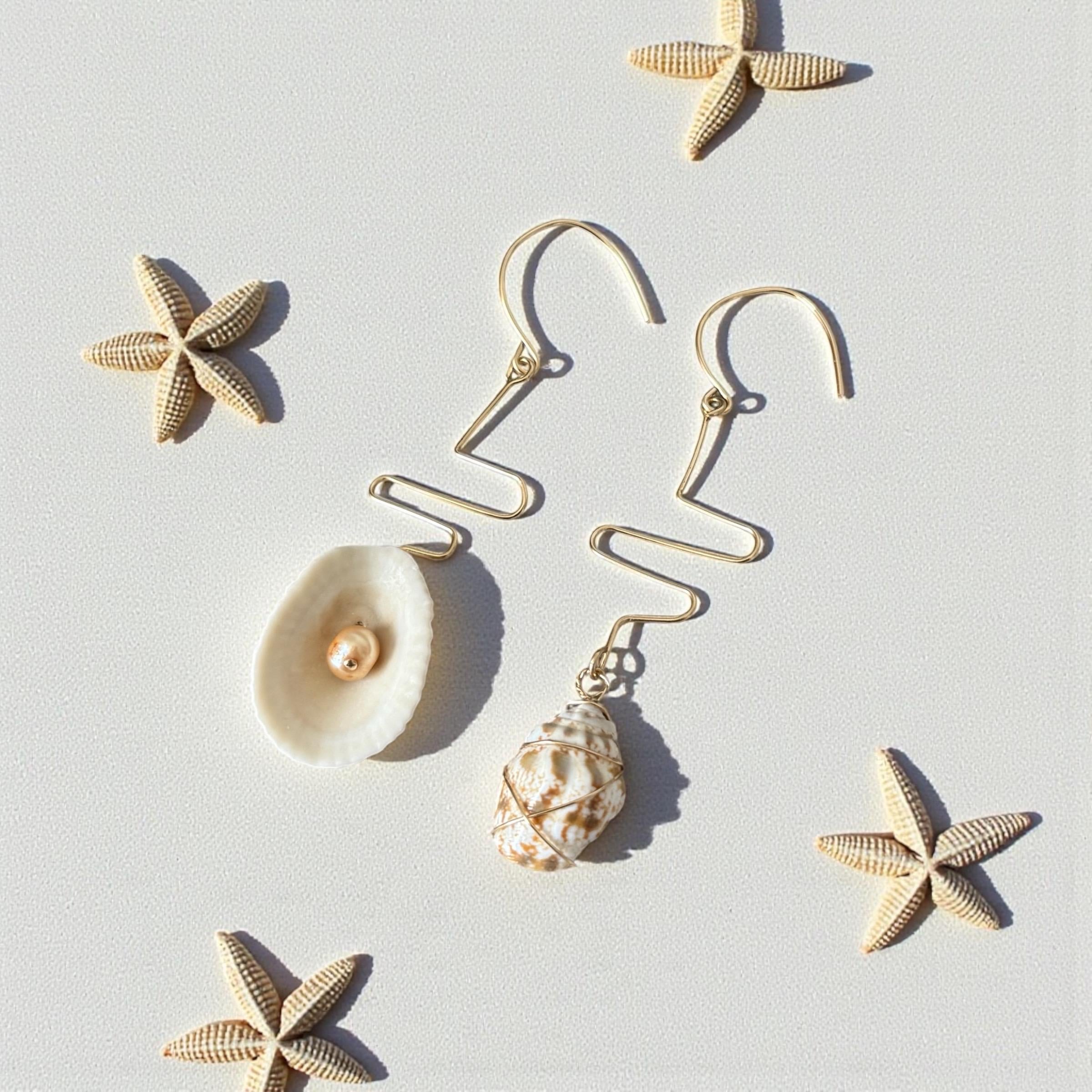 Sculpted Golden Currents Hawaiian Shell Earrings