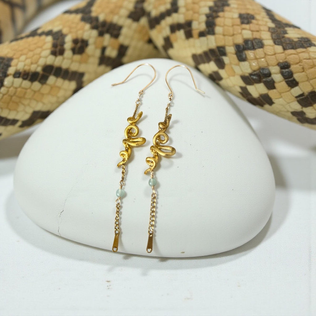 Golden Serpent Eclipse Drop Earrings