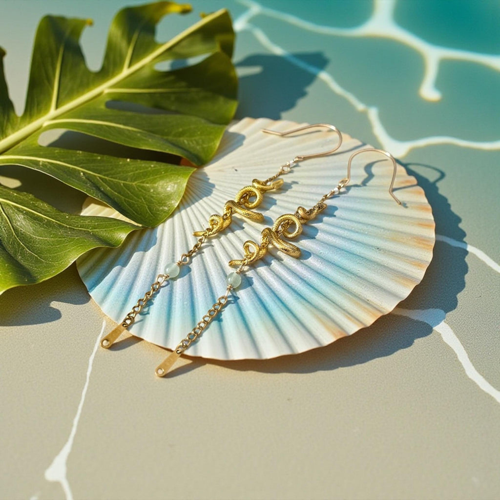 Golden Serpent Eclipse Drop Earrings