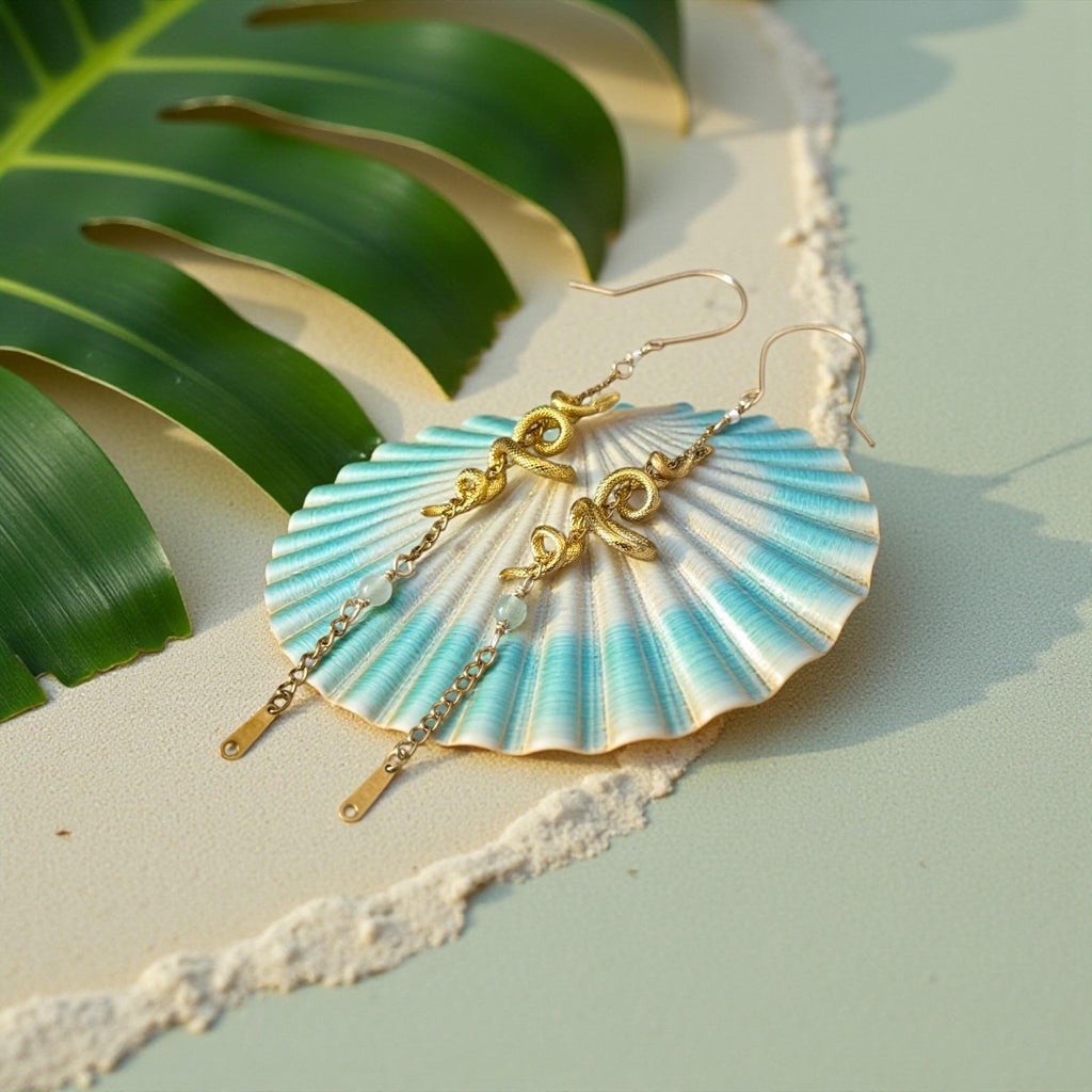 Golden Serpent Eclipse Drop Earrings